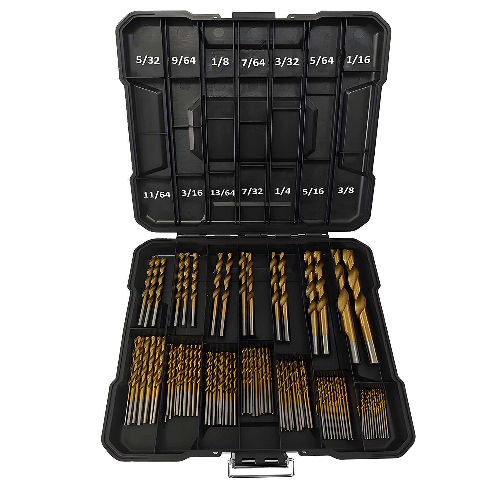 Juego de brocas con revestimiento de titanio, 99 brocas helicoidales HSS para metal, madera, hierro fundido, aleación de aluminio, plástico, fibra de vidrio, ángulo de punto de 135°, tamaños métricos
