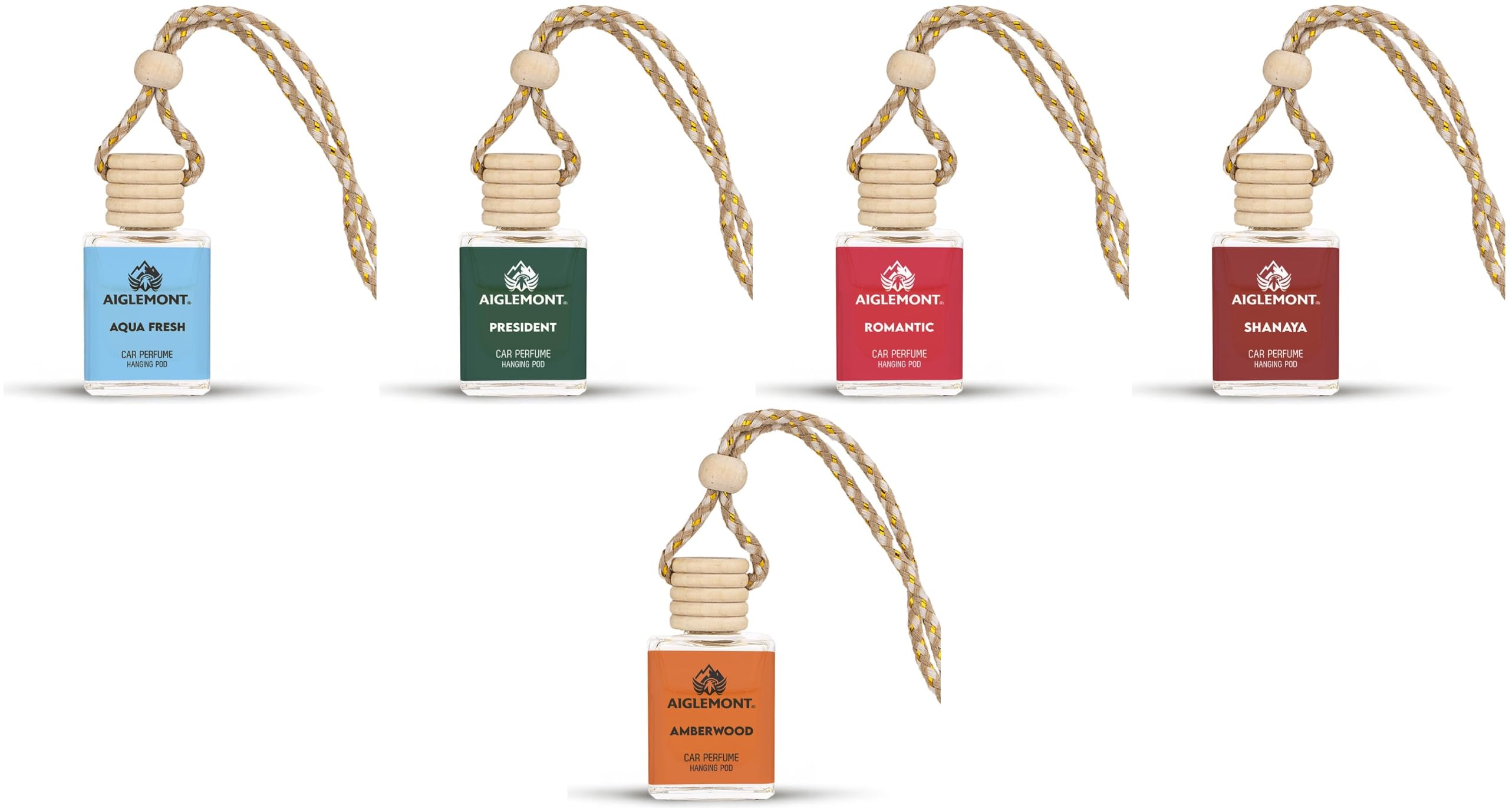 Car Perfumes combos | Aqua Fresh+ President + Romantic+ Shanaya+ Amberwood| Combo of 5 | 10 ml Each-image-48