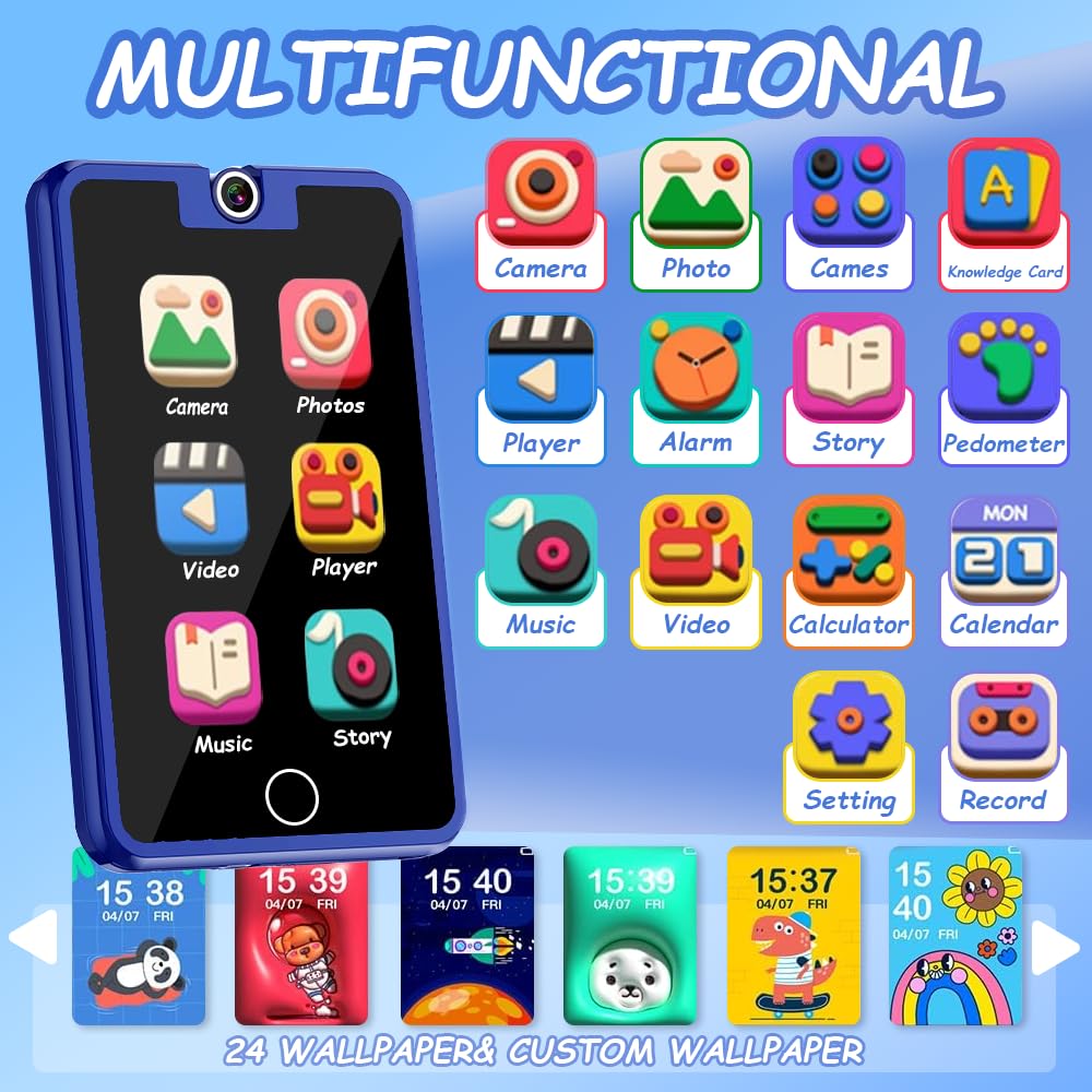 Dekala Kids Phone Toys Girls and Boys Age 36 Month+ ,180° Rotatable Camera, Music Player, Touchscreen, Mini Phone with Educational Games, Music, Toy Phone Perfect for Kids