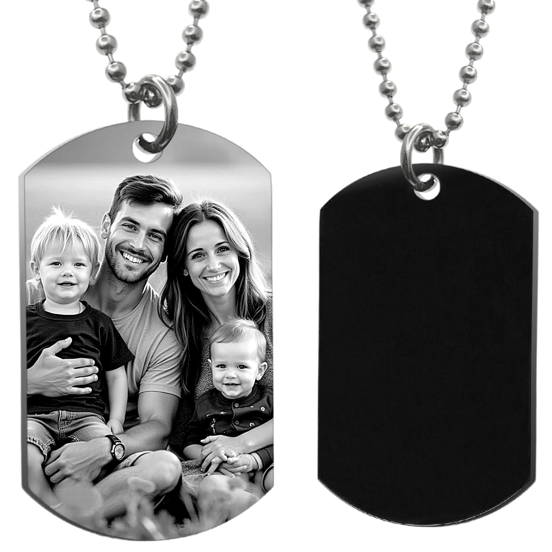 Queenberry Laser Engraved Photo Pendant/Custom Full Color Printing Personalized Love Note Message Stainless Steel Ball Chain Necklace 24" Handmade