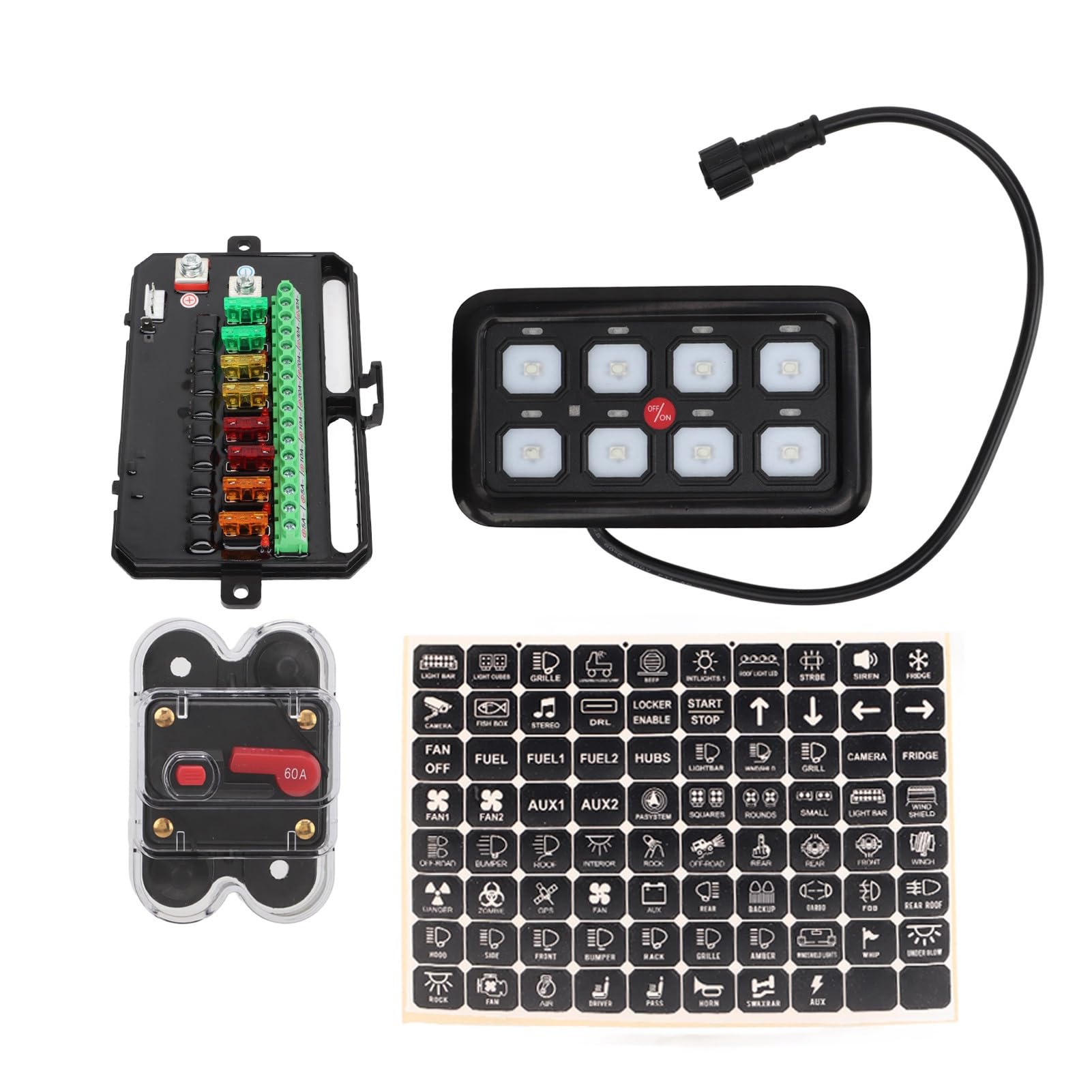 Panel Przełączników Samochodowych LED, Automatyczne ściemnianie Aluminiowego Niebieskiego światła 8 Panel Przełączników Schodowych, IP65 Uniwersalny Elektroniczny System Przekaźników Skrzynka Kontroln