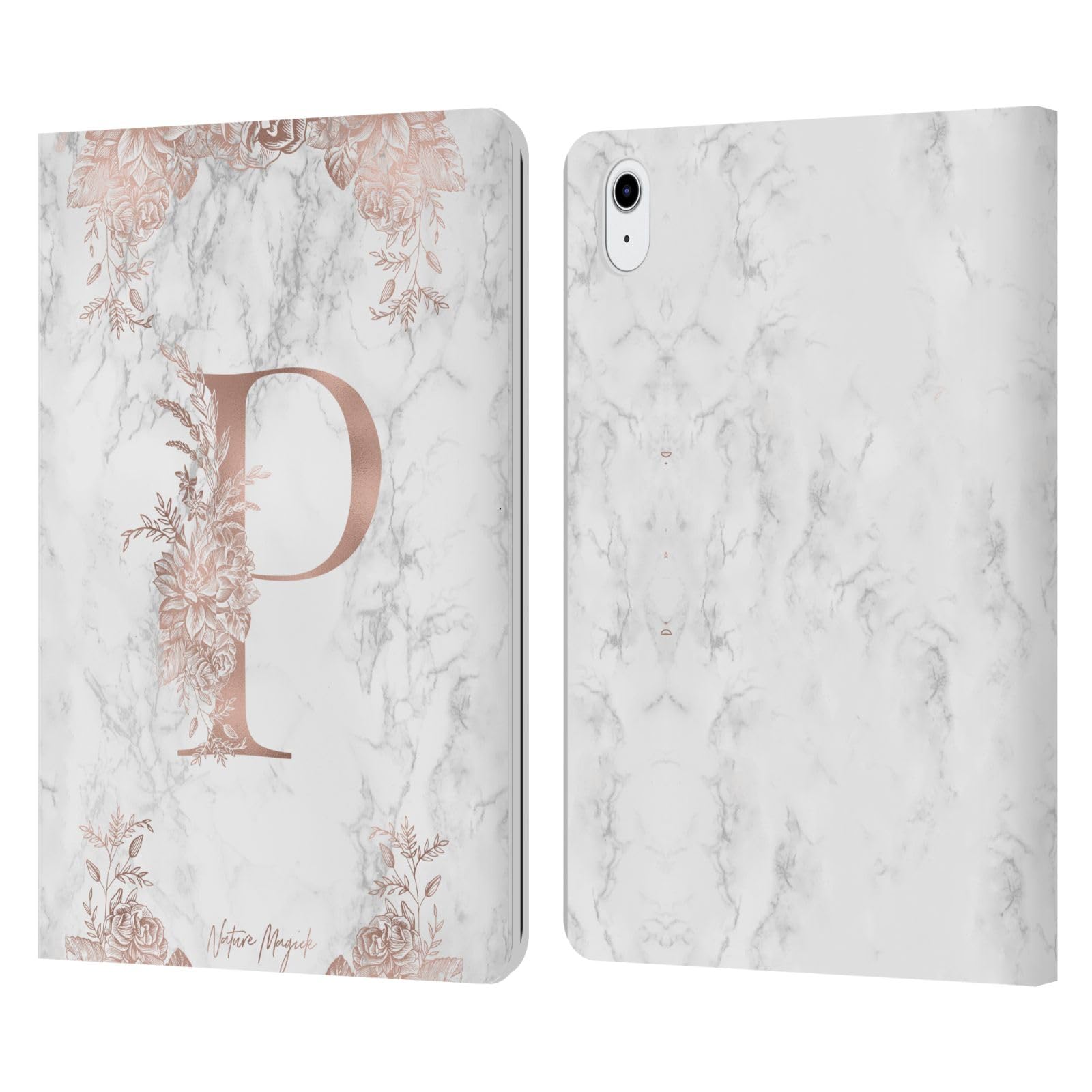 Housse cuir iPad Air 2022 finition or rose marbre monogramme chic