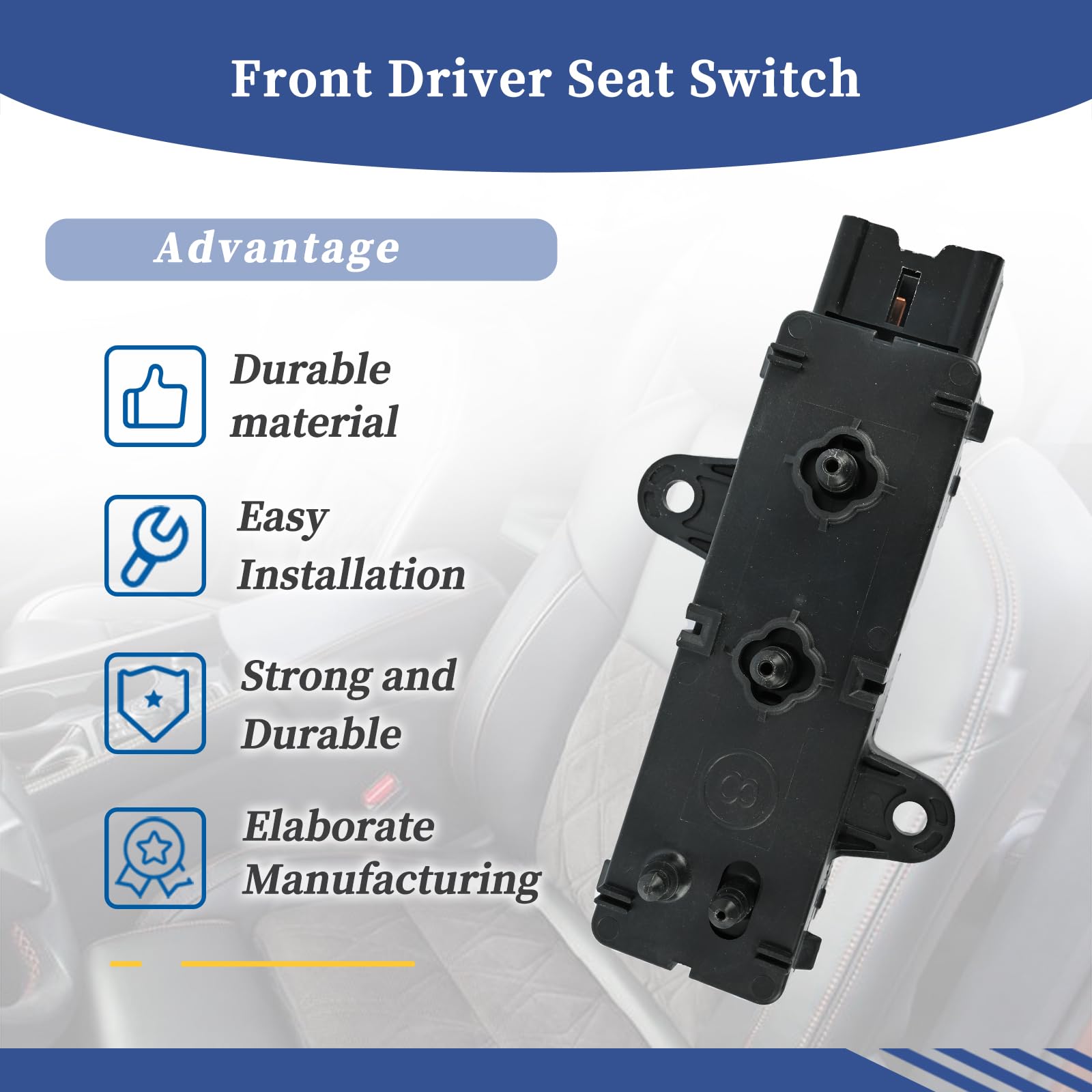 Interruptor de asiento delantero del lado del conductor 870664HA0A 87066-4HA0A compatible con Nissan Maxima 2009-2021│Infiniti Q50 Q60 2015-2021 Interruptor de ajuste de asiento de 8 vías
