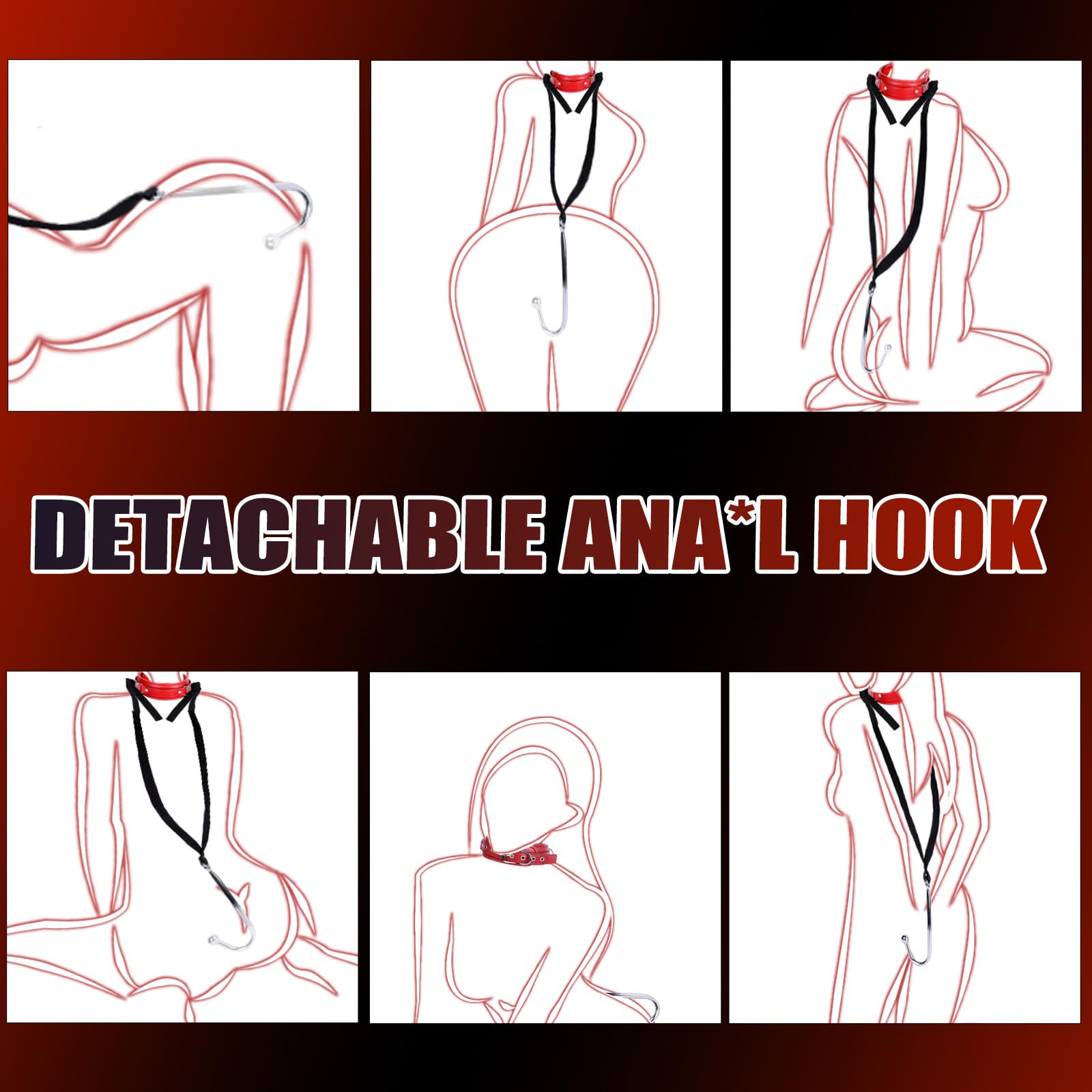 BDSM Anal Hook Sex Bondage Restraint Set with Leather Chain Leash Collar, Stainless Steel Anal Trainer Adult Sex Toys for Men, Adjustable Harness Restraints Kit for SM Couple Role Play Fetish Toy