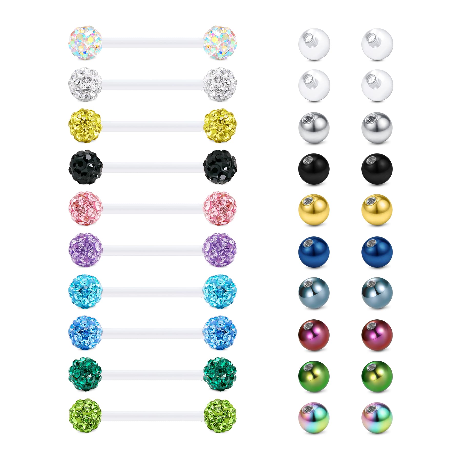 Zungenpiercing Kunststoff 12/14/16/18/25/32/35/38mm Klar Bioflex Zunge Piercing Schmuck Brustwarzenstäbe 14g Flexibler Gerader Barbell