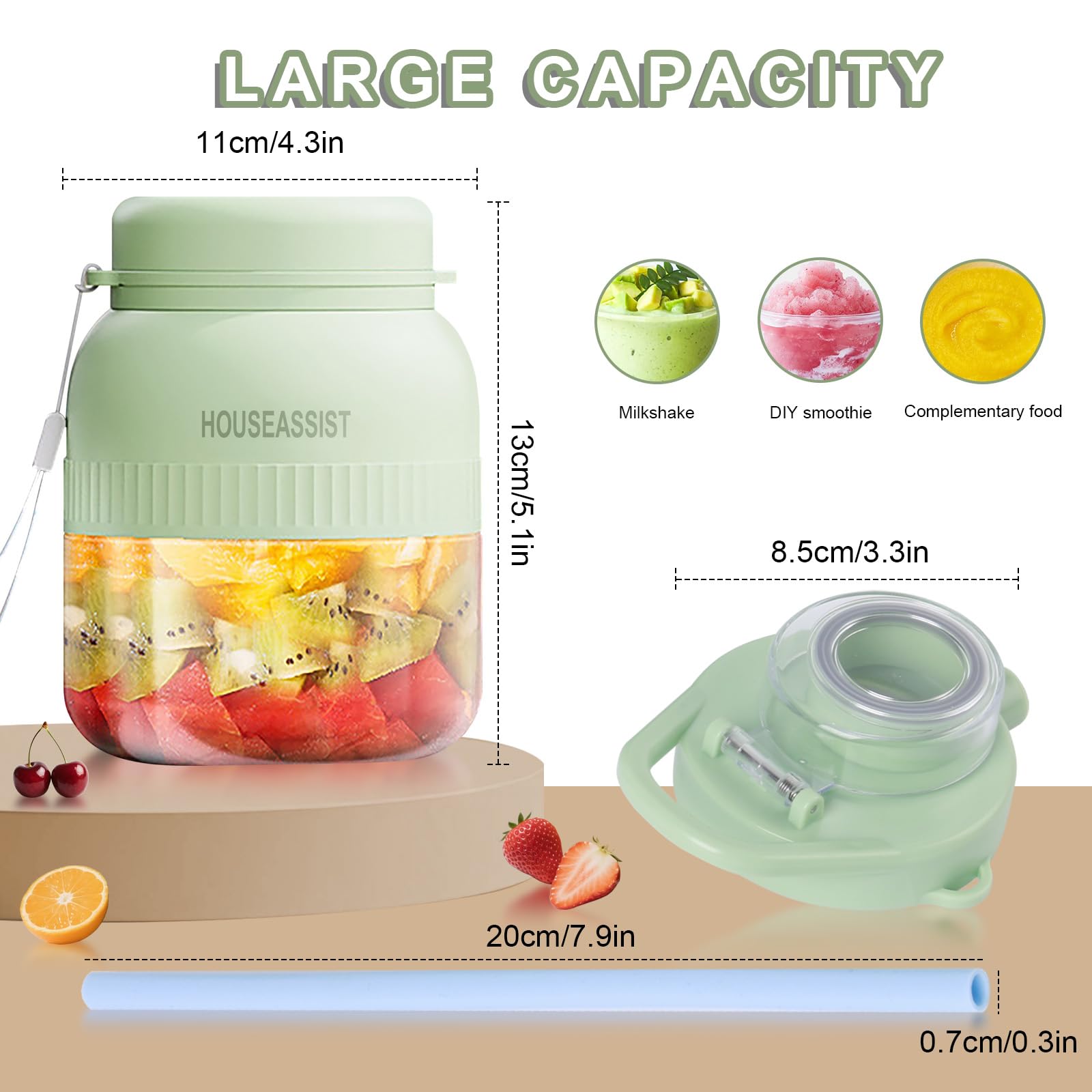 Licuadora portátil personal, mini licuadora de 20 onzas para batidos y batidos, fuerte potencia de corte con 10 cuchillas, 20.3 fl oz de jugo de frutas y verduras para el hogar, deporte, oficina 2