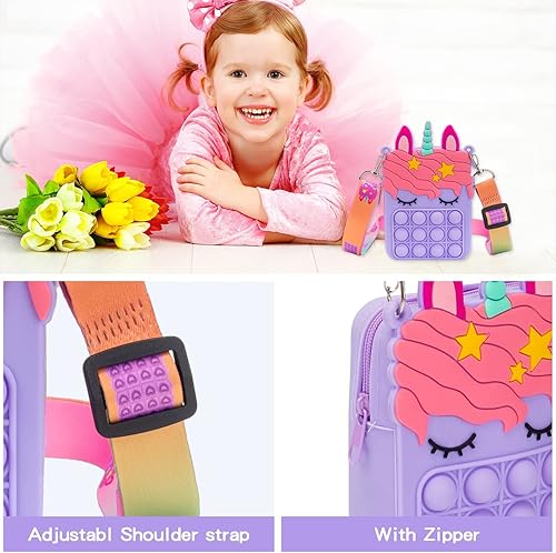 Miniatura 2 de Bolsa de unicornio morado para niñas, mini juguete para ansiedad, con burbujas para apretar, sirve de monedero, para liberar el estrés, regalo de