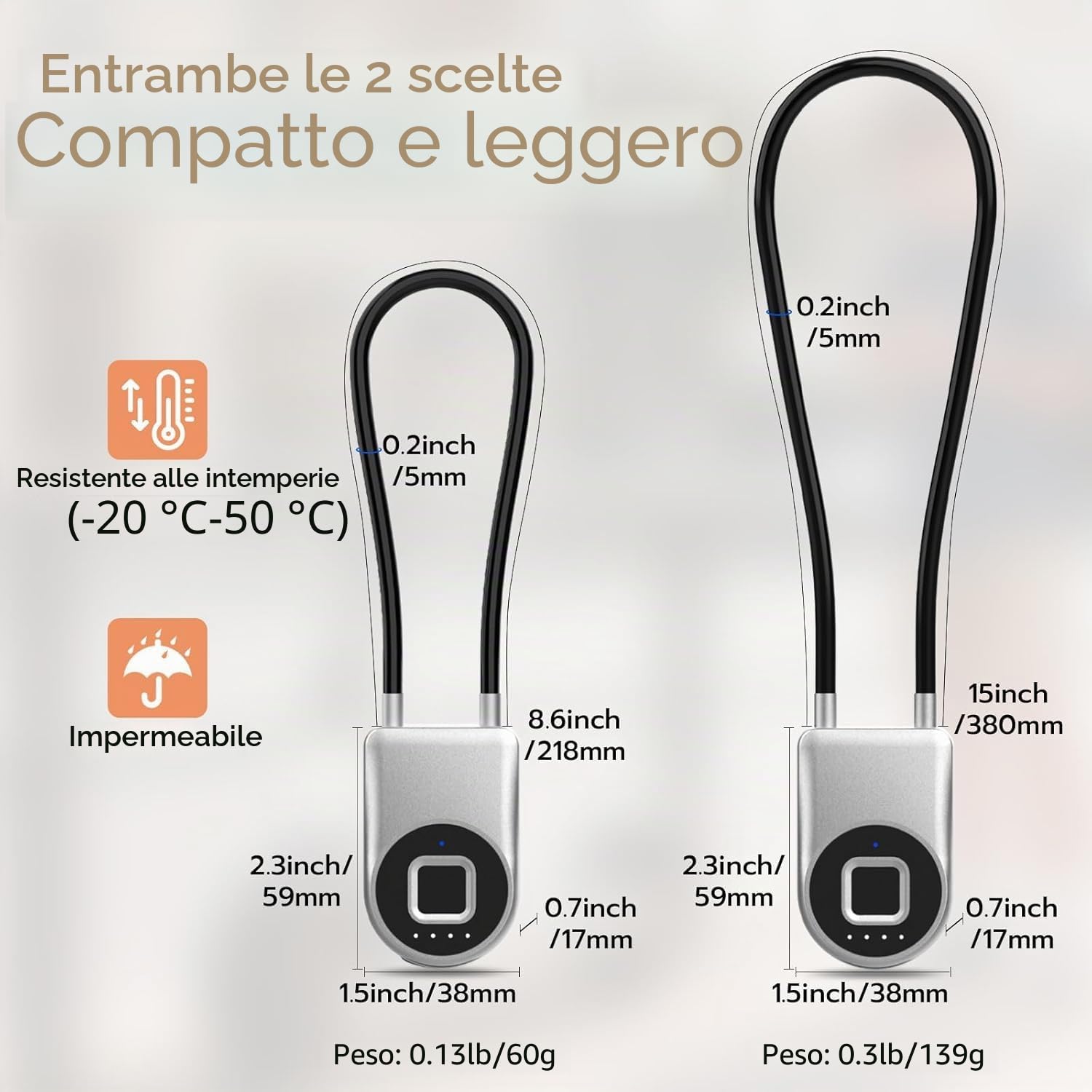 Lucchetto elettronico eLinkSmart per bicicletta con impronte digitali e app telefonica: lunghezza 38 cm, impermeabile, senza chiave
