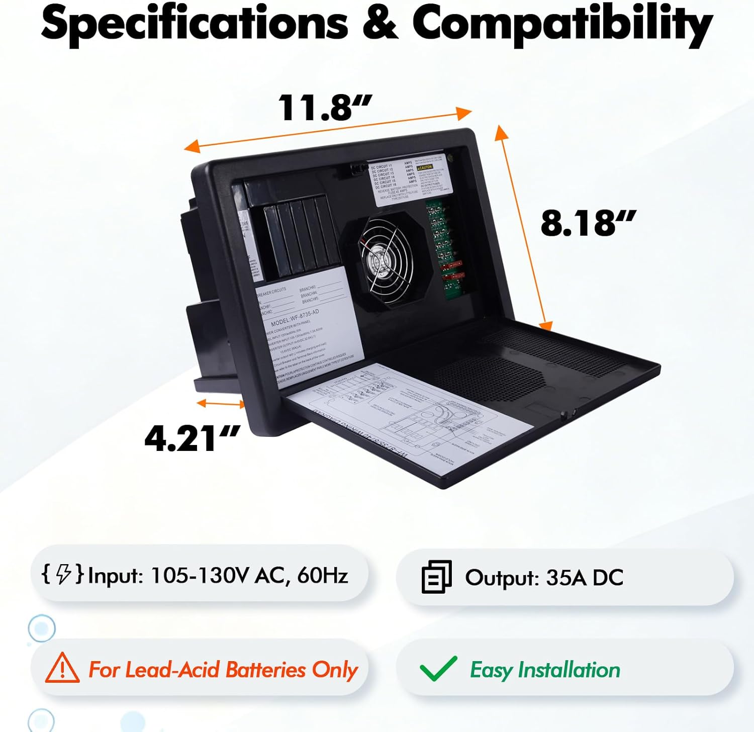 Sekelo WF-8735-AD Power Converter/Charger, 30 Amp Power Center, 35 Amp DC Output, for RV, Camper, Caravan, Travel Trailer