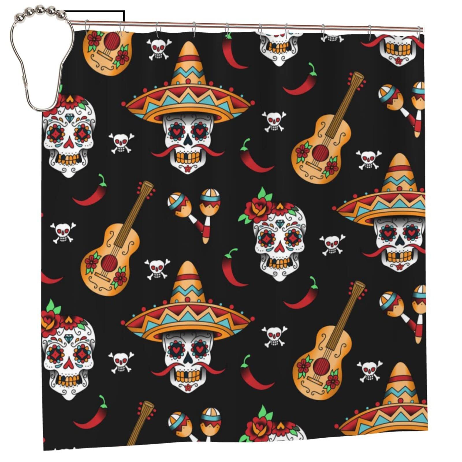 Rideau de douche imperméable anti-éclaboussures 183x183 cm lavable avec anneaux