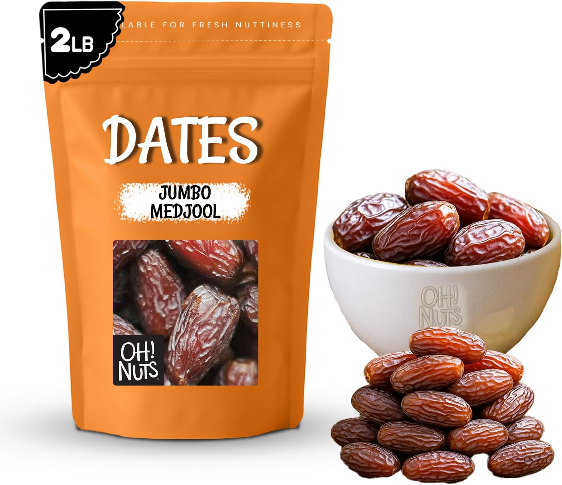 Oh! Nuts Jumbo Medjool Dates - Dried Dates - 2 lb - Unpitted Medjool Dates - No Sugar Added - Dehydrated Fruit Snack