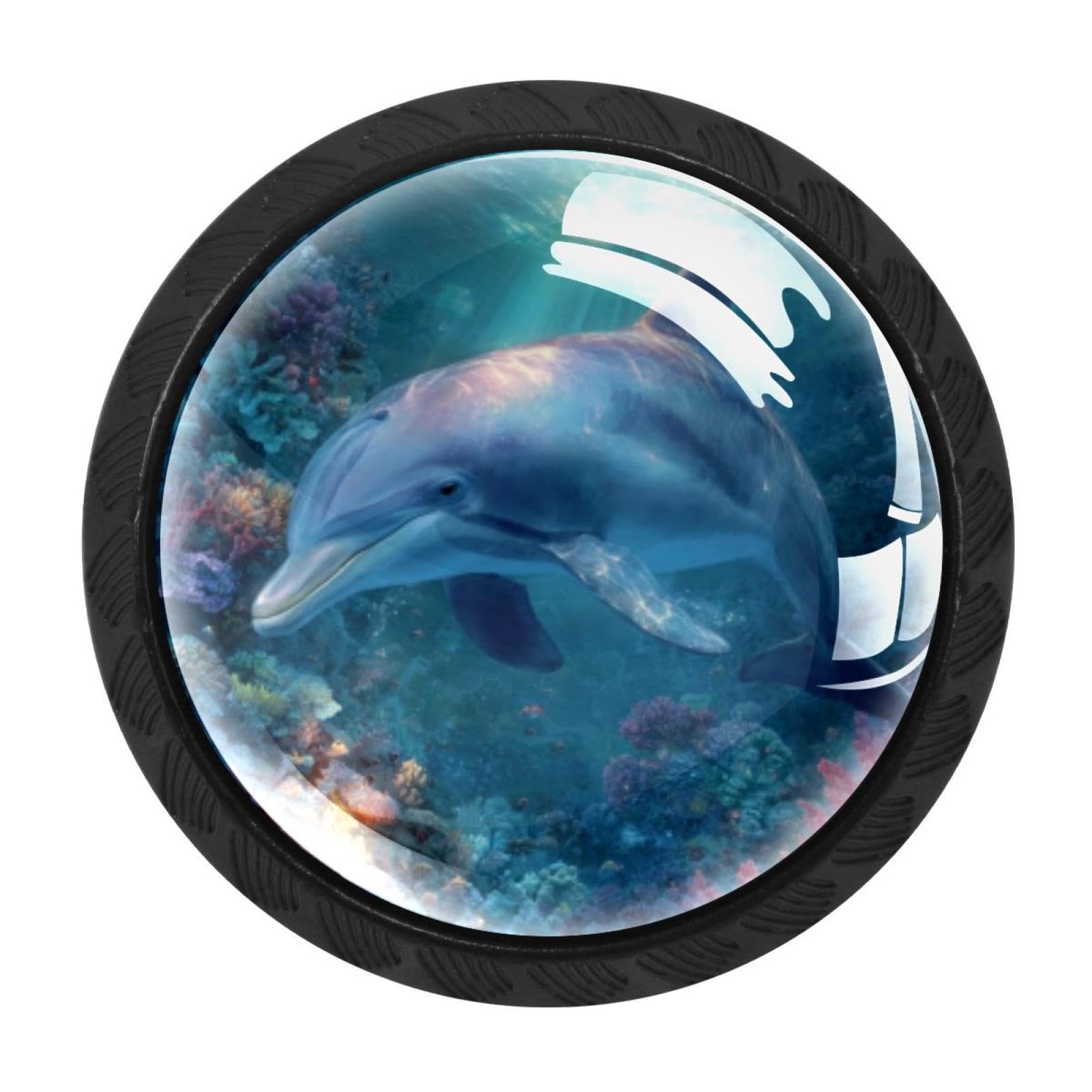 CHENZZZZ 4 Pack Sea Animals Dolphin (1) Dresser Drawer Cabinet Knobs Round Crystal Glass Knobs Pulls Handles for Kitchen Wardrobe Cupboard Door Hardware
