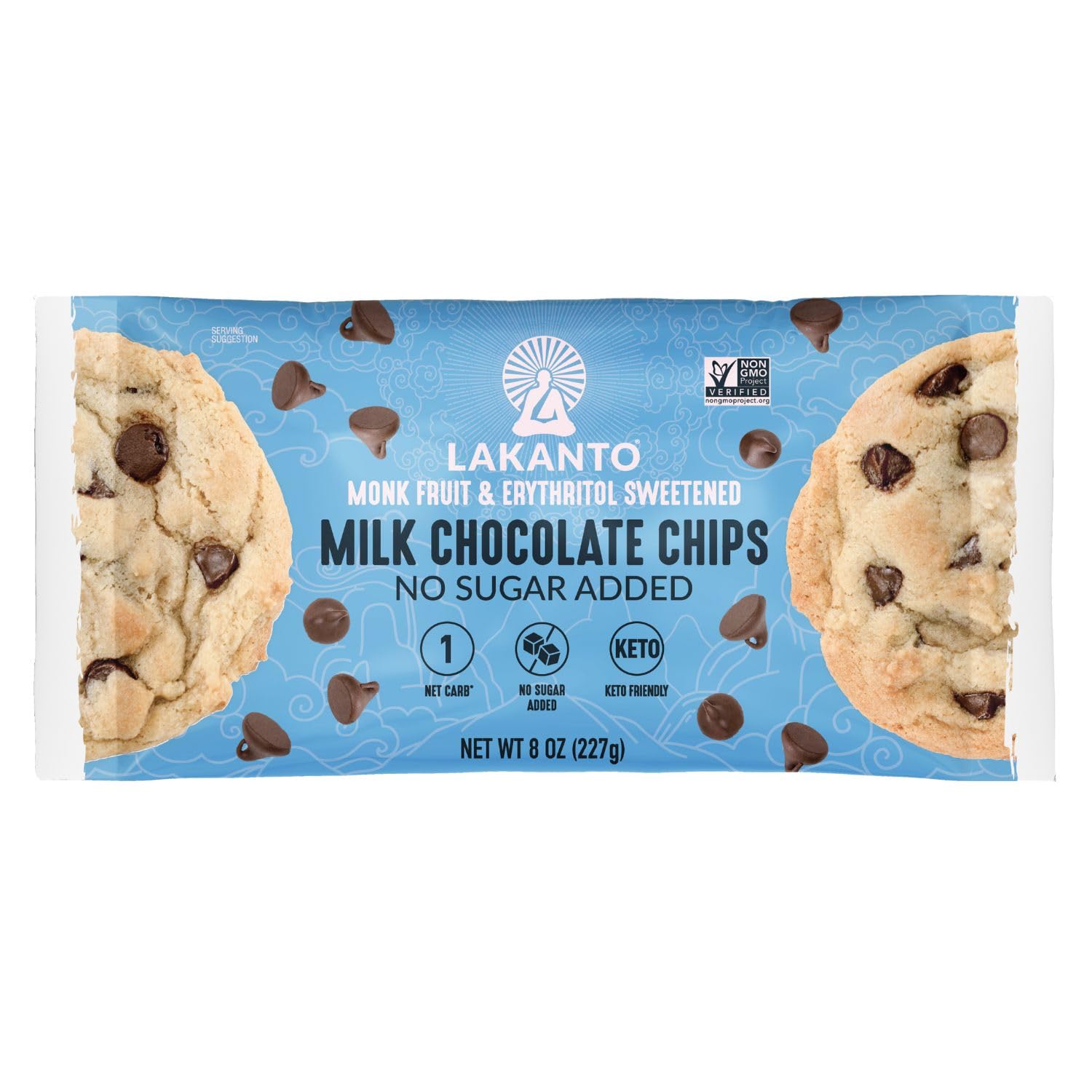 Lakanto Milk Chocolate Chips - Sweetened with Monk Fruit Sweetener and Erythritol, Perfect for Baking, Pancakes, Muffins, Protein Bites, Melting,