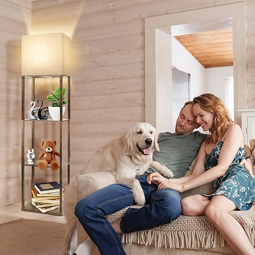 Miniatura 6 de RUNTOP Lámpara de pie Plus con estantes, moderna lámpara de pie con bombilla LED 3CCT de 15 W y función de memoria, lámpara de estante ancho para