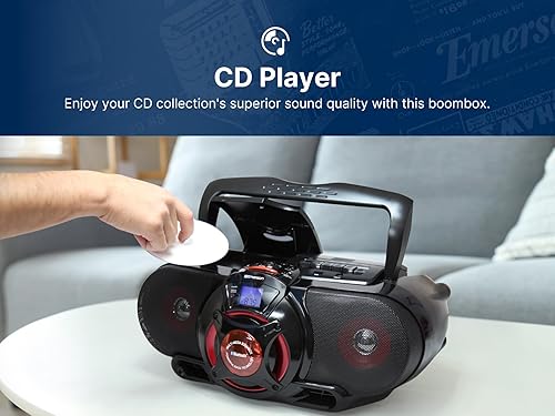 Miniatura 2 de Emerson EPB-3002 Boombox portátil Bluetooth, radio estéreo MP3/CD AM/FM con reproductor/grabador de cassette, subwoofer y entrada USB