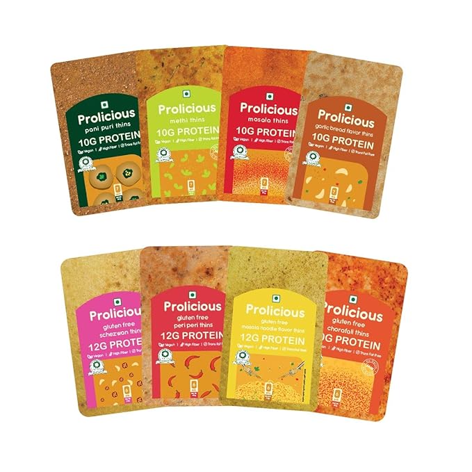 Prolicious High Protein Thins Combo Garlic Bread Thins(50g) Methi Thins(50g) Masala Thins(50g