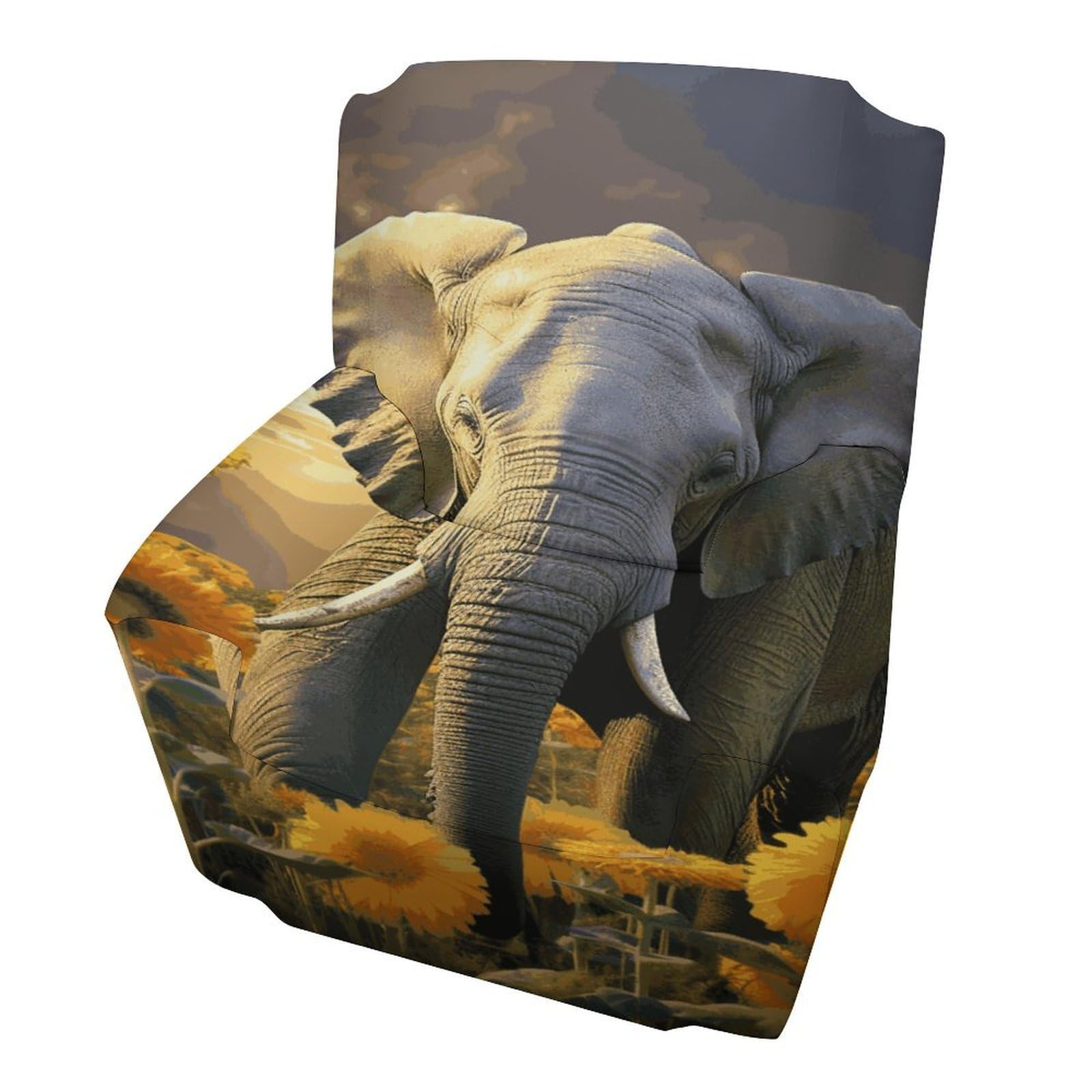 Fodpand Style Elephant With Sunflower Sofa Cover Soft 1 Seater Sofa Slipcover For Pets Washable,Couch Cover With Elastic Straps Furniture Protector