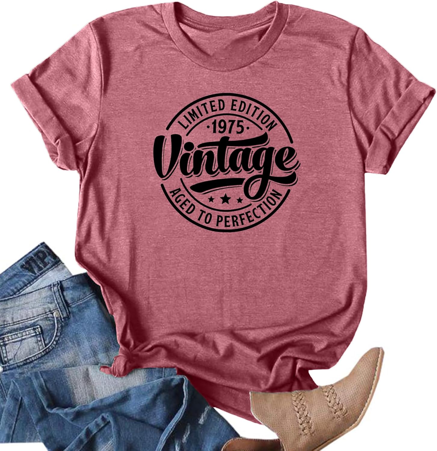 hohololo Birthday T-Shirts for Girls for fiftieth Birthday Classic 1974 Shirt with Graphic Informal Birthday Items Shirt Tops