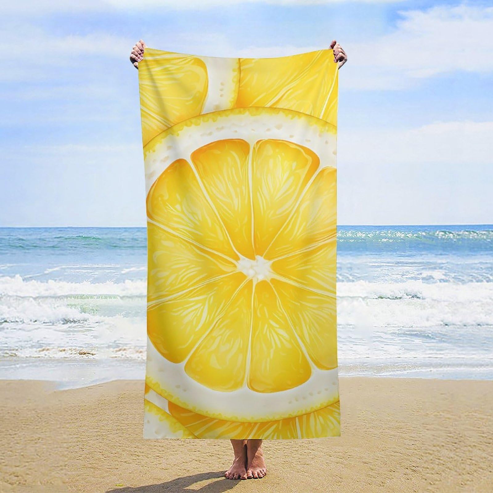 NTVOWPZO Lemon Slice Pattern Beach Towel Oversized Microfiber Bath Towels Lightweight Sand Proof Beach Towels Absorbent Pool Towels for Swimming Yoga Bathroom Towel 31.5" X 63"