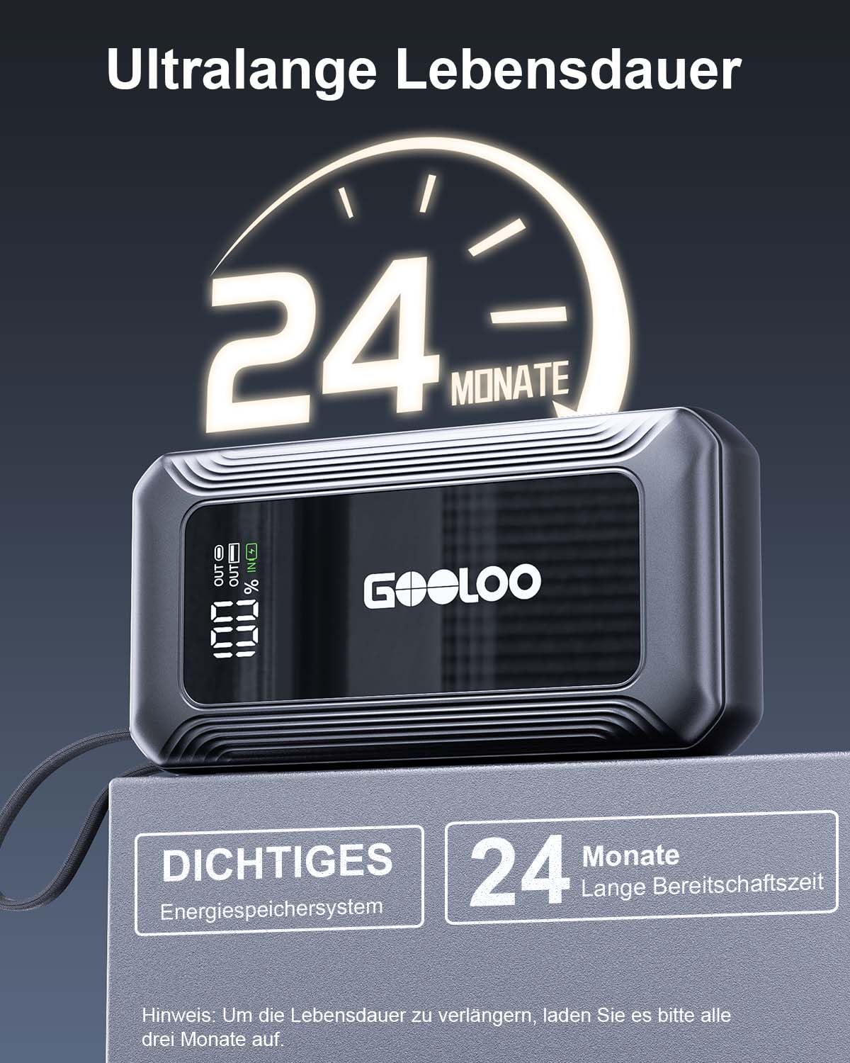 GOOLOO G7 Starthilfe Powerbank für pkw, 3000A Tragbare Starter Powerbank mit 45W USB-C Schnellladung & LED-Taschenlampe, Booster Auto Starthilfe für 12V (Bis zu 8.5L Benzin/6L Diesel)