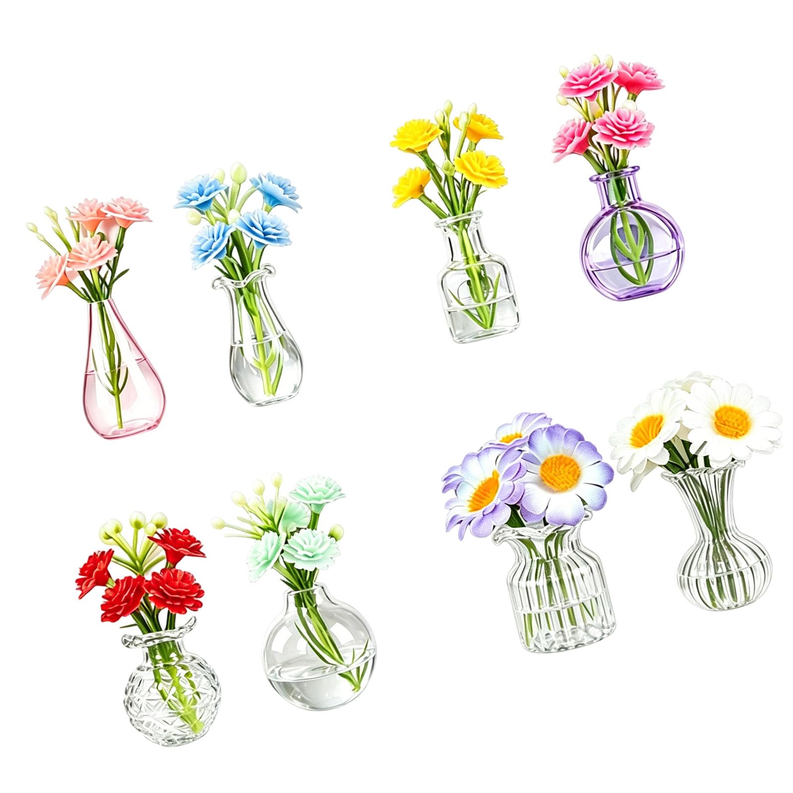 Unique Glass Refrigerator Magnets Shaped As Tiny Vases with Naturalistic Plant Features Adorable Fridge Organizers