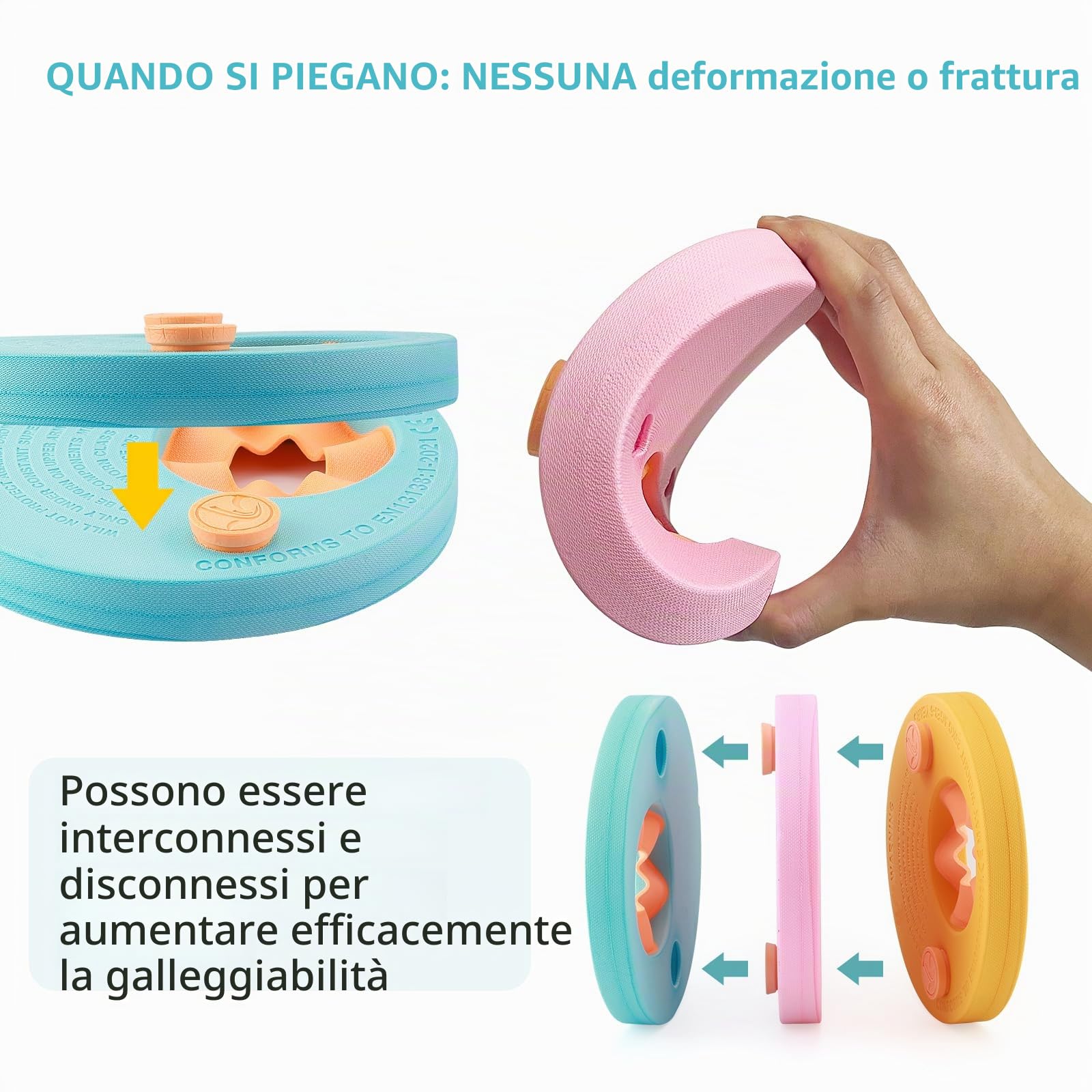 6 Pezzi braccioli bambini，corrimano schiuma, braccioli nuoto bambini，Adatto ai bambini che imparano a nuotare