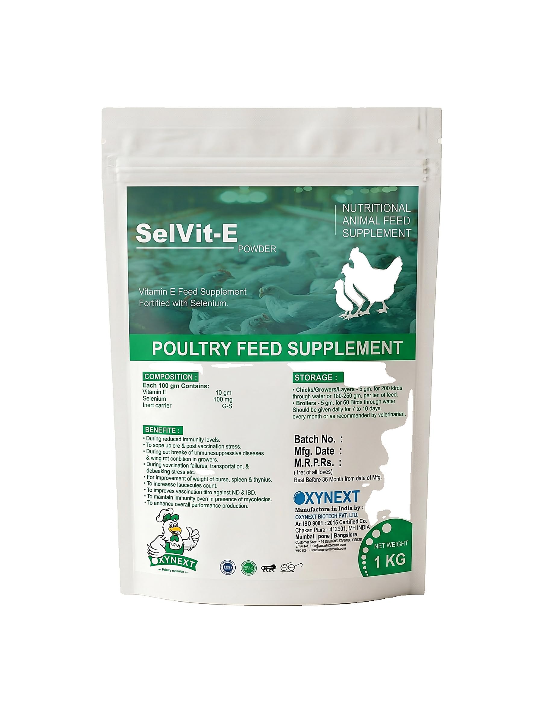 ox-25 OxyNext SelVit-E Powder Poultry Feed Supplement | Vitamin E Feed Supplement Fortified with Selenium | Supports Immunity & Overall Performance | 1 Kg-image-31