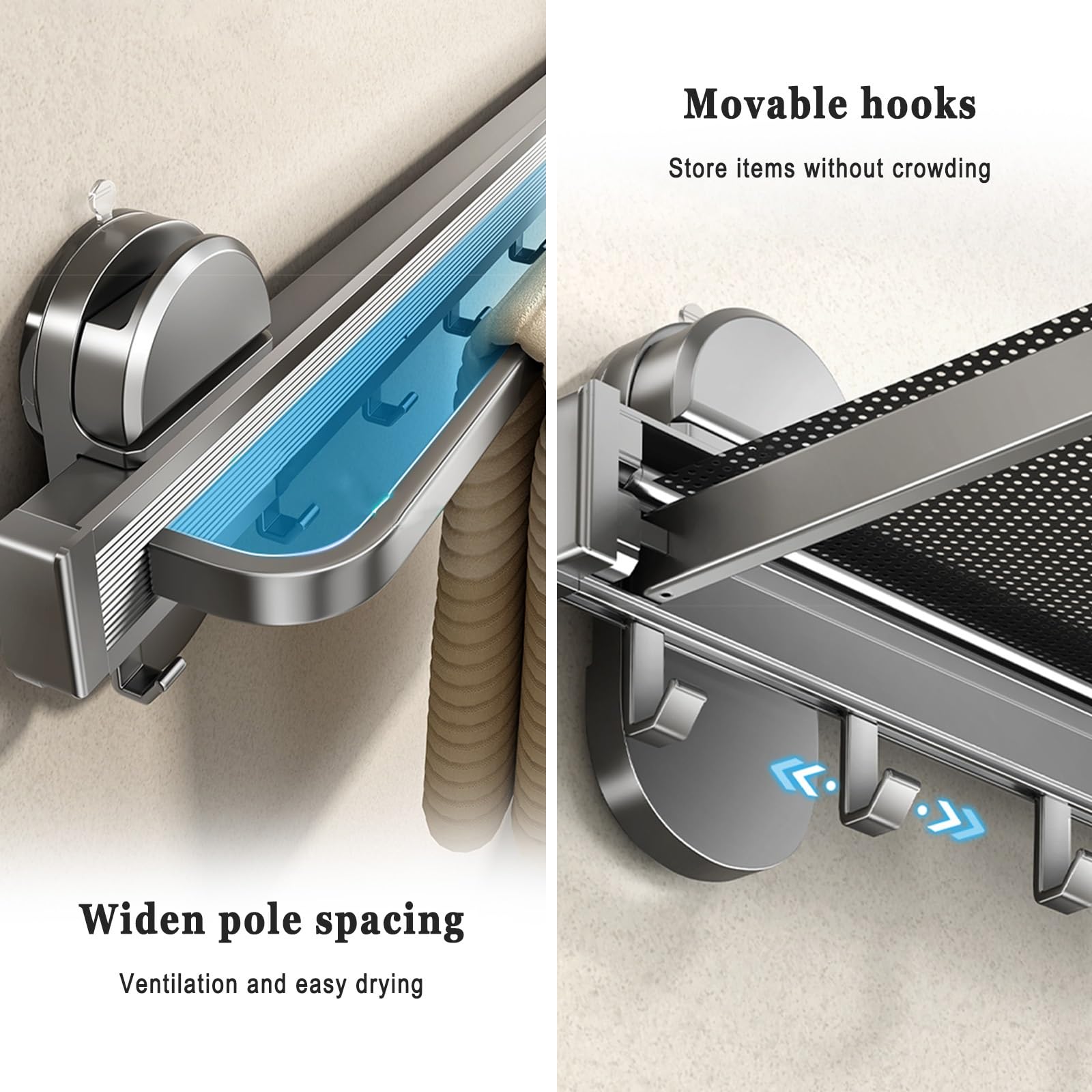 Wand-Saugnapf Unsichtbarer Wäscheständer, Wäscheständer Wand Ausziehbar, Mit Trockenstab, Hohes Volumen Platzsparend, Für Innenund Außenbereich, Schuhe, Socken, Wand Wäscheständer Mit Haken(44cm/17.3i