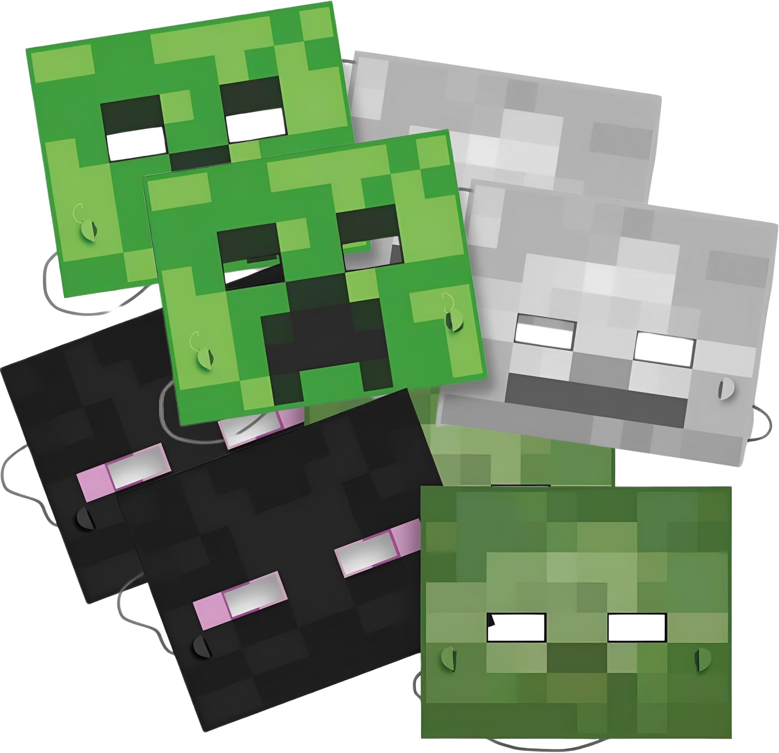 Assorted Minecraft Paper Masks (8 Count) - Adventure Faces For Kids, Eye-catching & Eco-Friendly - Perfect For Themed Birthdays, One-Size Fits All