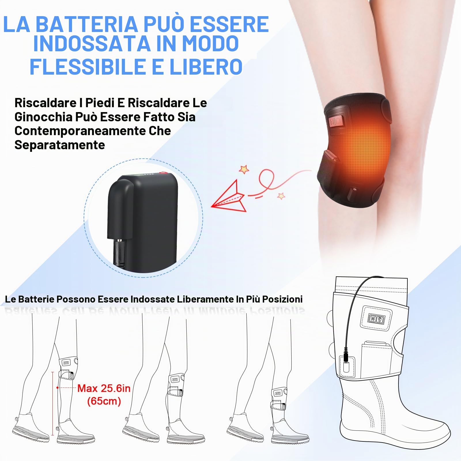 Solette Riscaldanti, 7.4V Solette Riscaldanti Piedi, Scaldapiedi con 3 Temperature, Solette Termiche, Riscaldamento del ginocchio, Scaldapiedi Elettrico per Sport, Sci, Campeggio, Ciclismo(L)