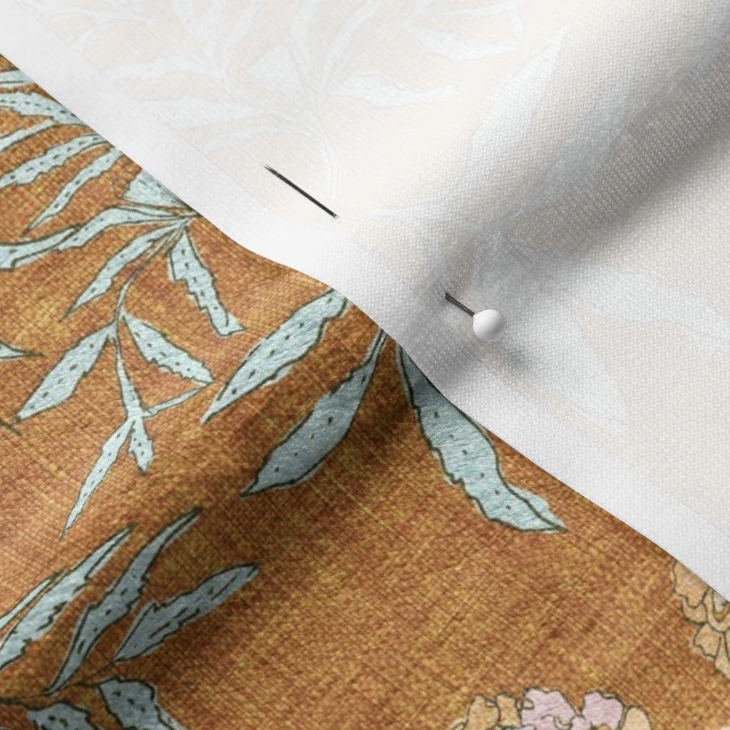 Spoonflower Fabric - Flower Yellow Gold Fall Autumn Floral Leaves Boho Mustard White Green Printed on Minky Fabric by The Yard - Sewing Baby Blankets Quilt Backing Plush