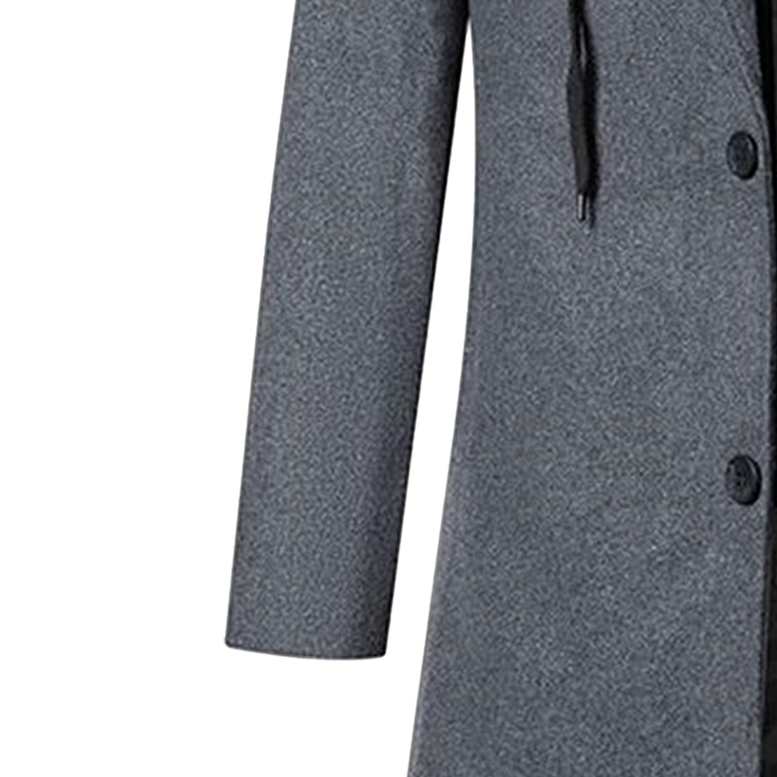 Gabardina larga térmica acolchada con capucha para hombre, ajuste delgado, grueso, resistente al viento, abrigo de guisante de un solo botonadura
