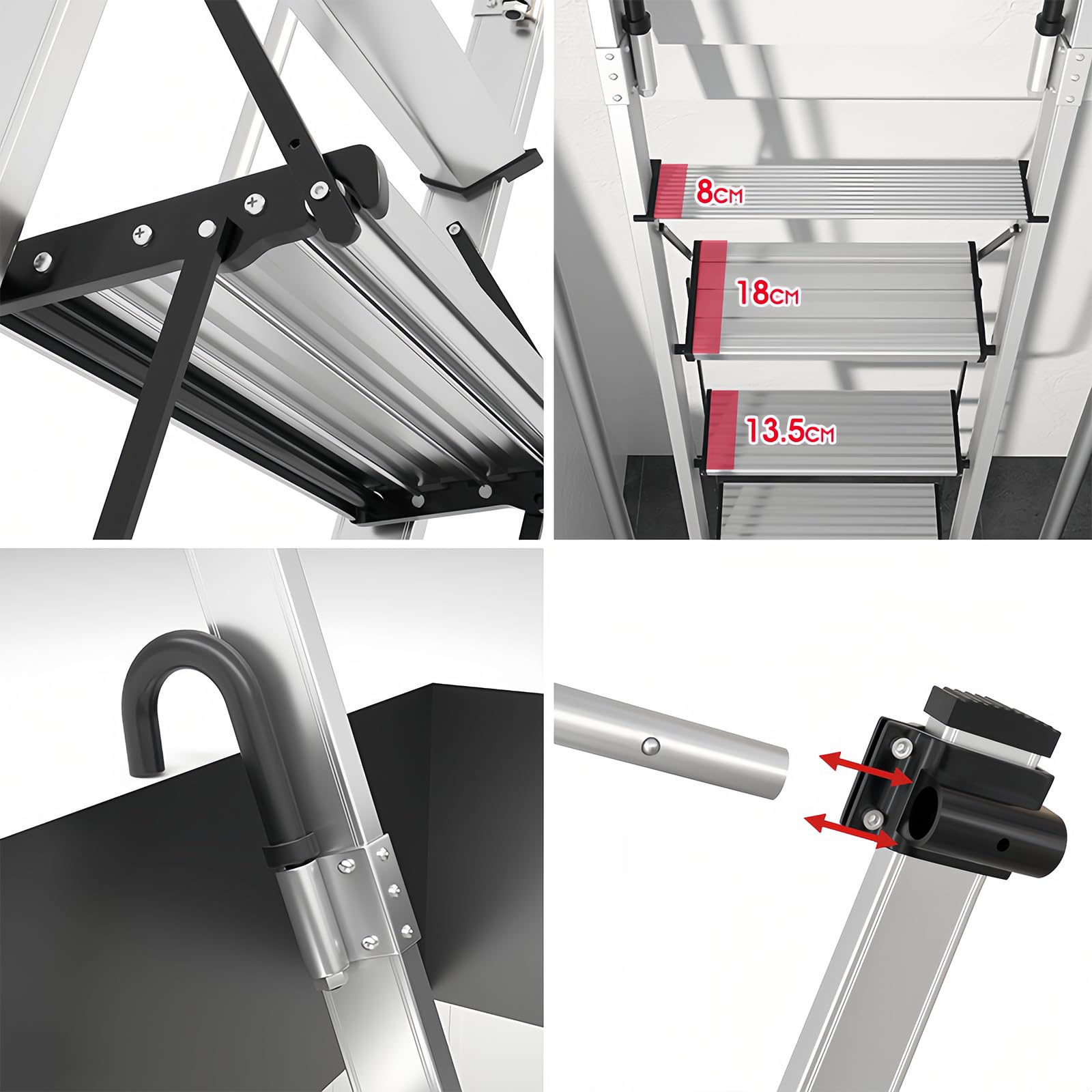 Escalera plegable para litera, aluminio resistente, diseño de 4/5 escalones con pasamanos extraíbles, soporta hasta 330 libras, ideal para dormitorios y apartamentos