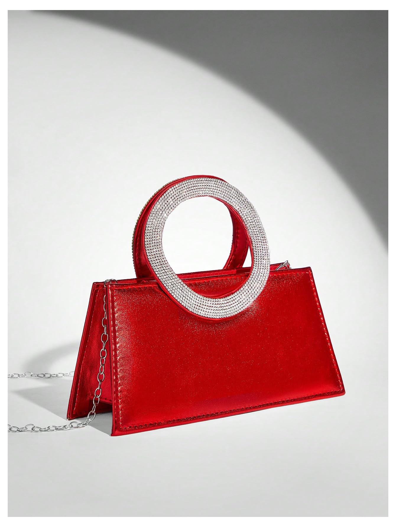 Milumia Women's Glitter Rhinestone Square Evening Handbags Top Handle Party Clutch Purse Red One Size