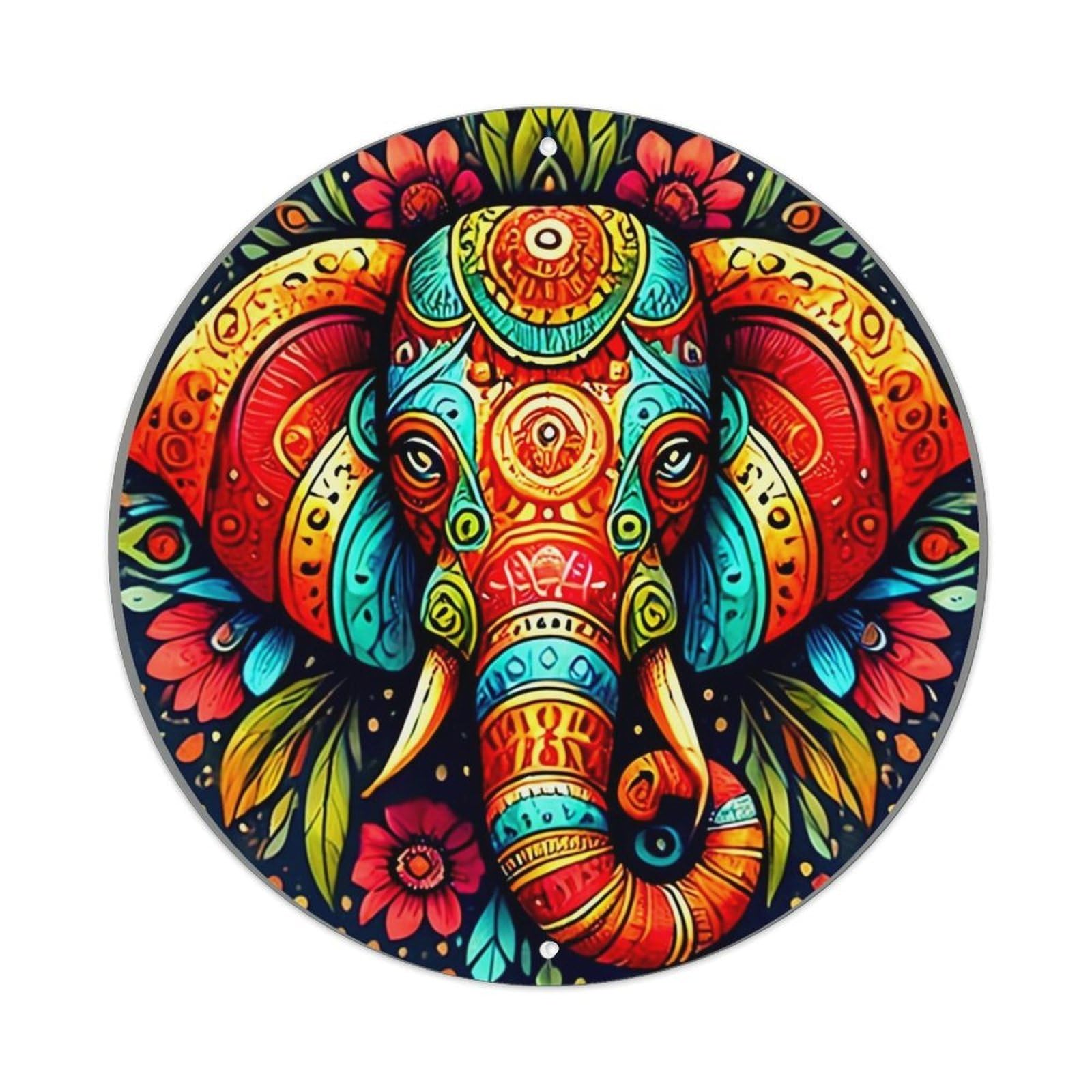 Vibrant Ornate Elephant Mandala Art Retro Metal Tin Sign, Vintage Metal Poster for home, Gaming Room, Studio Workshop,Bar,Garage Wall Art Decor 8x8 inch
