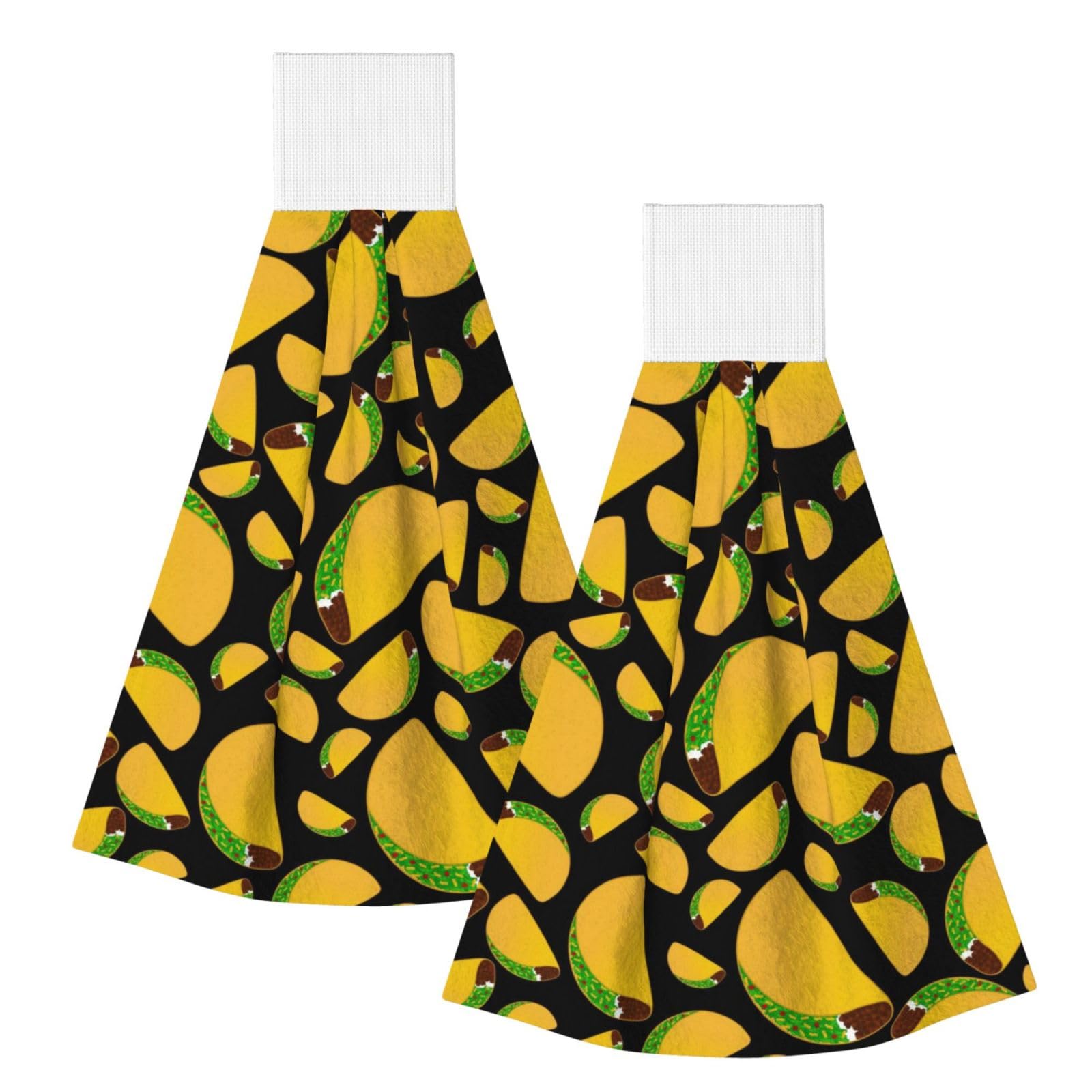 DOPKLNA Black Tacos Design, 2 Pcs Hanging Coral Fiber Hand Towels for Bathroom, Absorbent Kitchen Towels