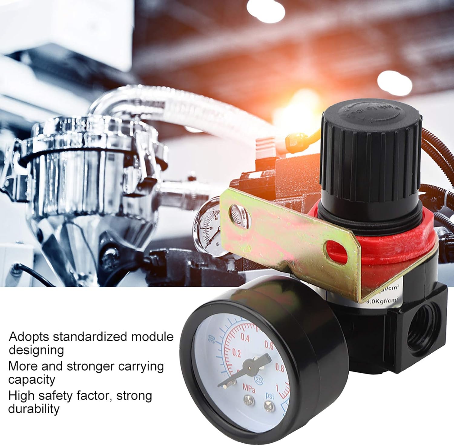 Air Source Filter Processor, Modular Pressure Regulator Exhaust Valve for Workshop Compressor Aluminum Alloy PT1 4 Port 0 to 1.0MPa with Gauge and Gasket