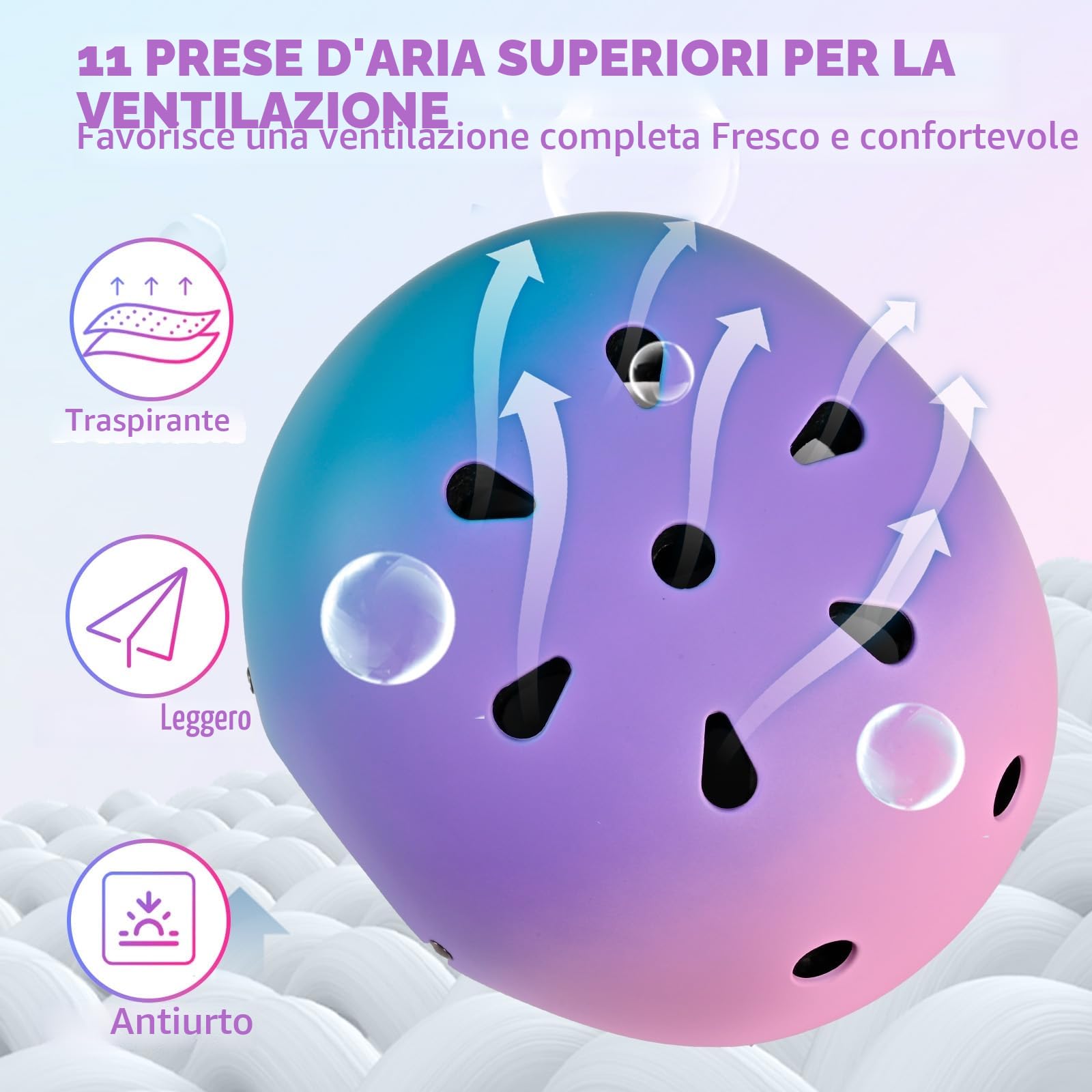 Casco da bici regolabile per bambina bambini Con gradiente di colore, Casco protettivo per ragazze ragazzi per multisport skateboard monopattino ciclismo pattinaggio
