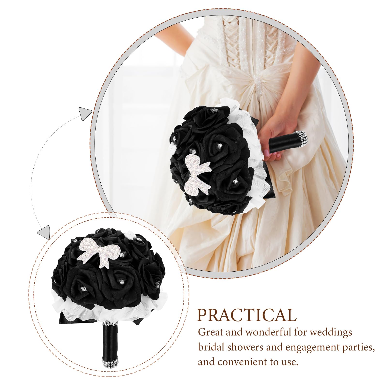 Künstlicher Hochzeitsstrauß Schwarz Für Braut Mit Realistischem Design Ideal Als Brautstrauß Und Photo Prop Für Hochzeit Verlobung