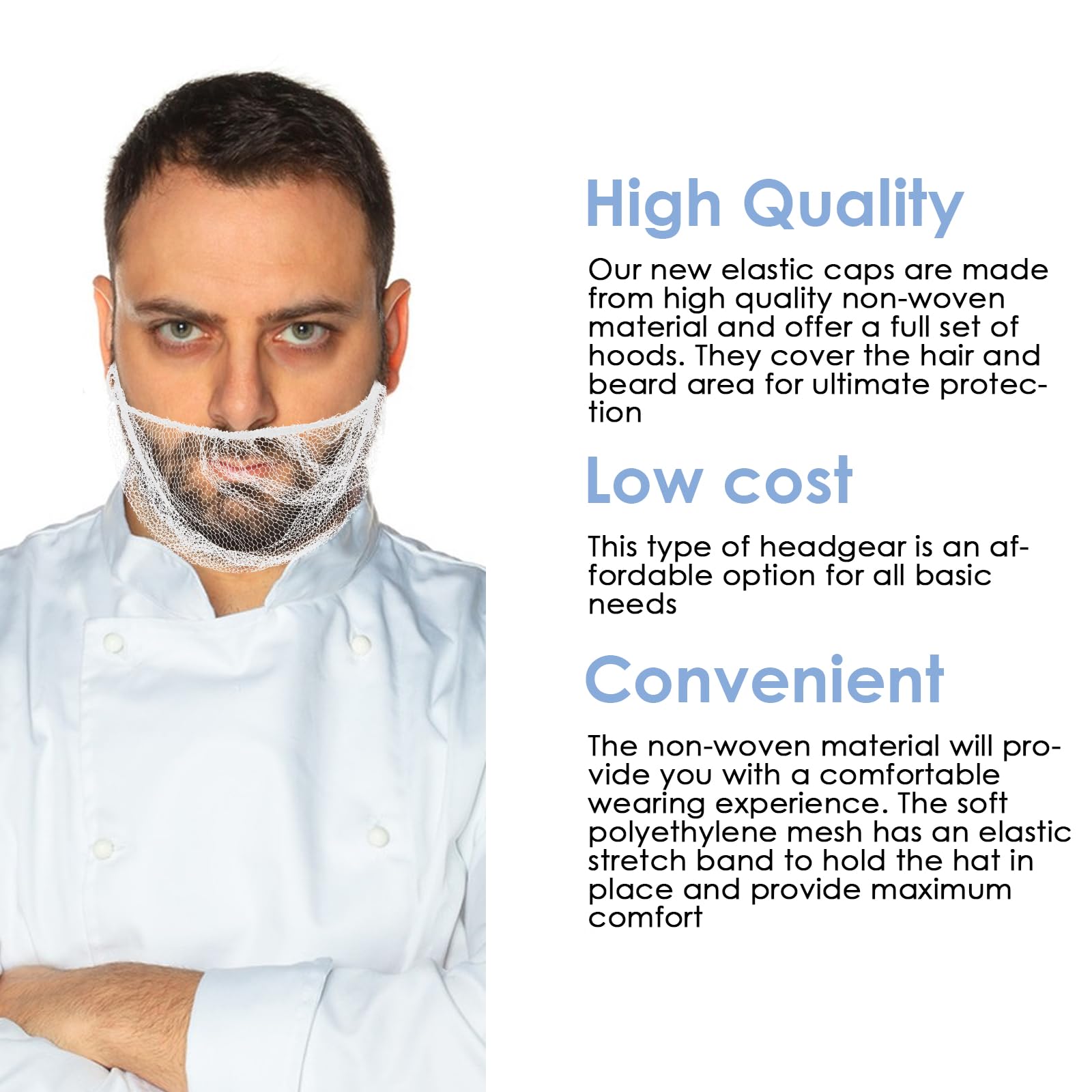 Lot de 100 filets à barbe, élastiques et confortables, housses de protection respirantes, pour homme, travailleurs de la restauration, poils du visage, blanc