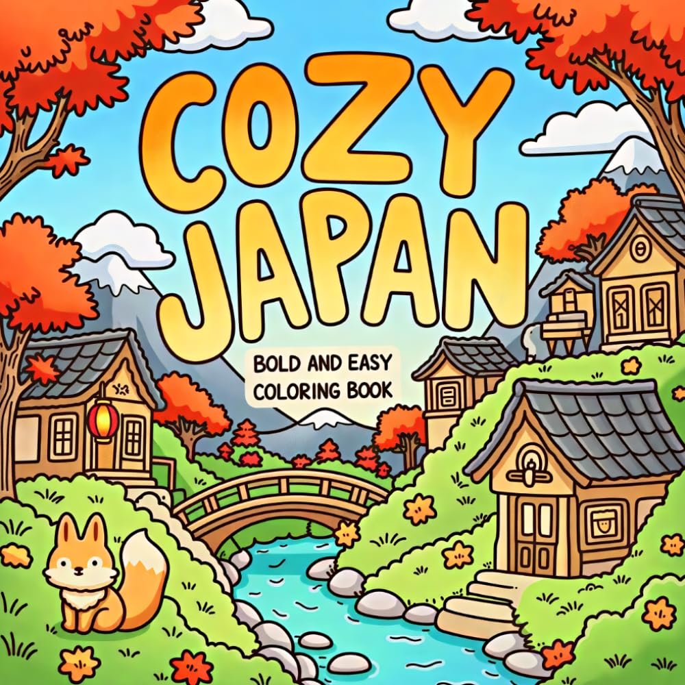 Cozy Japan Bold and Easy Coloring Book: Simple and Thick Japanese Illustrations for Stress Relief & Relaxation