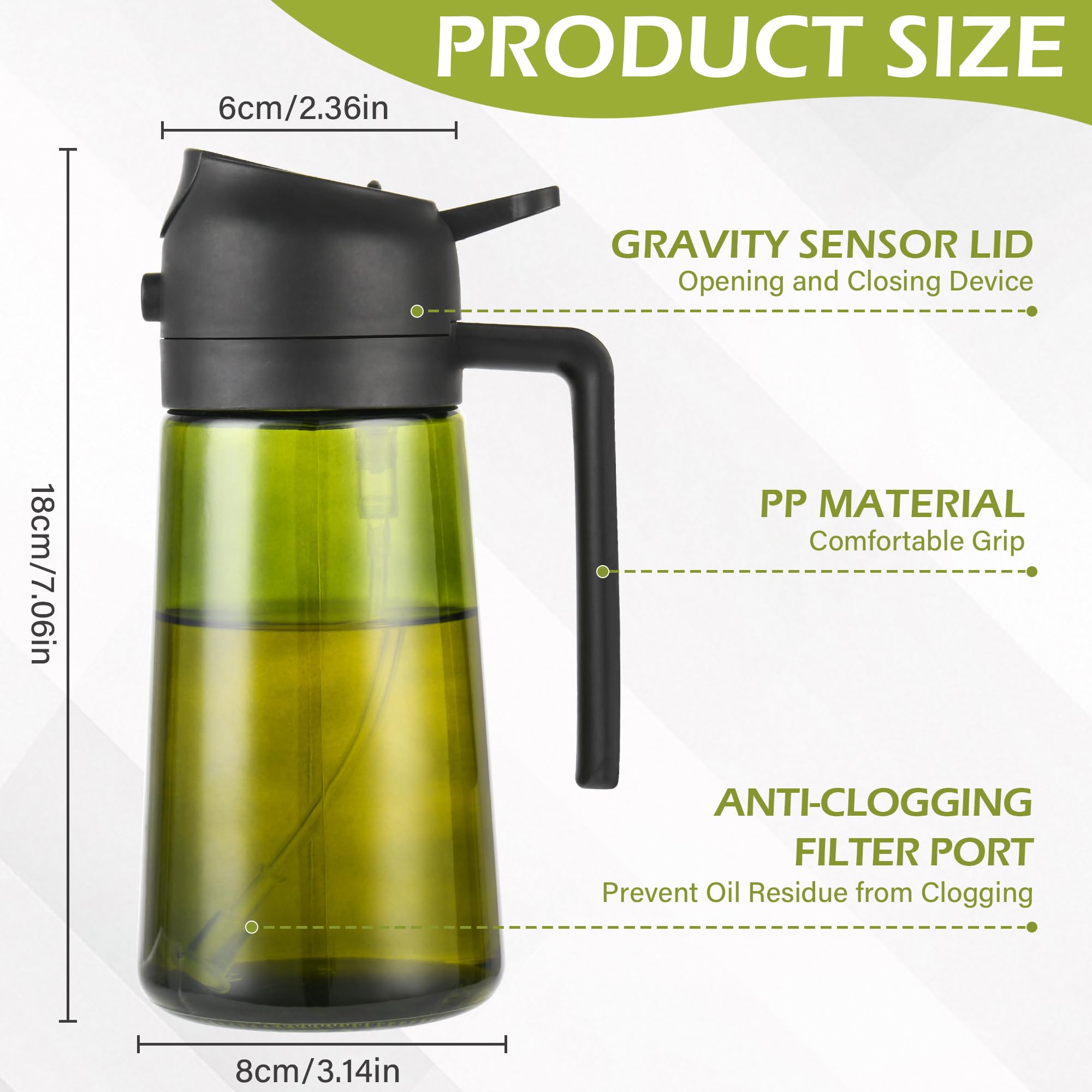 LEIDU Kitchen Maiden 2 In 1 Oil Dispenser, Kitchenmaiden 2-in-1 Oil Dispenser and Oil Sprayer,16 oz Olive Oil Dispenser Bottle, Olive Oil Dispenser & Oil Sprayer For Kitchen