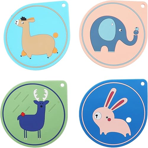 4 soportes de silicona para ollas de cocina de animales de dibujos animados, resistentes al calor, patrón de conejo de elefante, salvamanteles para