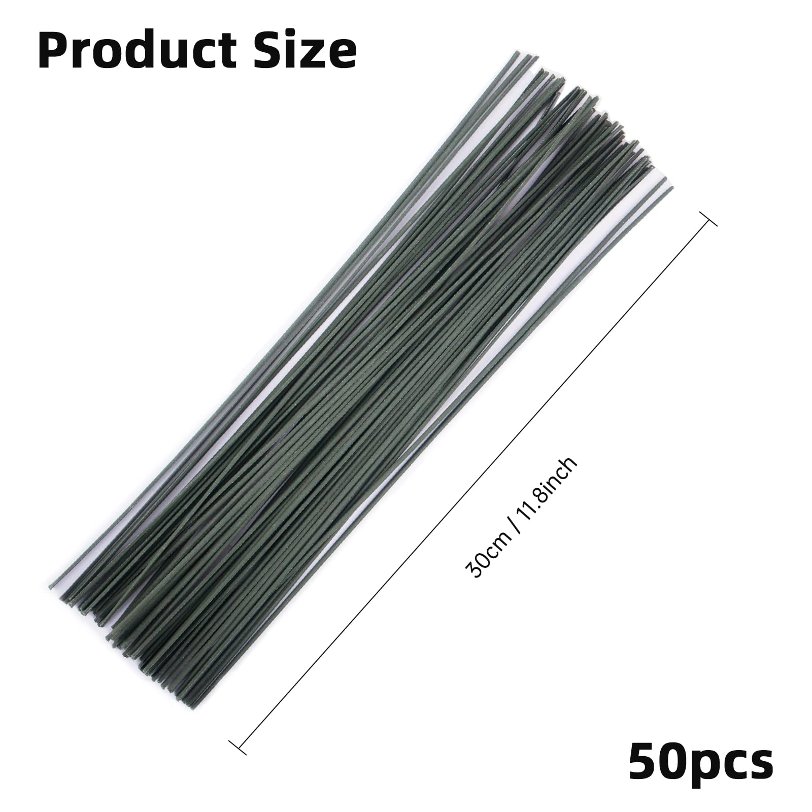 Rayher 2404613 Lot De 20 Fils Enfichables Verts, Verni, Diamètre : 1,2 Mm, Longueur : 30 Cm, Fil De Fer Pour Fleuriste, Tige Florale, Fil Métallique Pour Bricolage