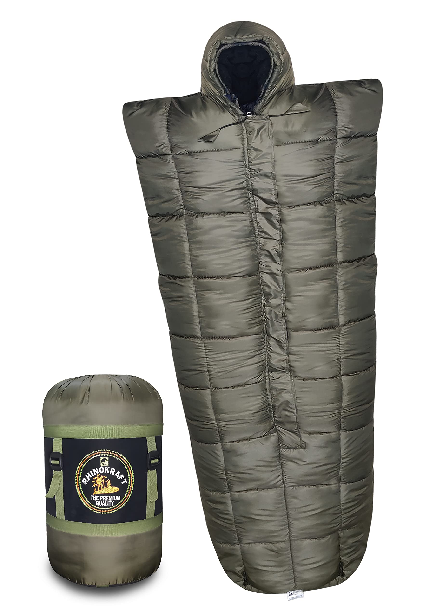 RhinoKraft Warriors 6 Layer Olive Sleeping Bag for 6.5 Ft - Temp -20C | Detachable Inner Fleece Liner | Extra Large Size.-image-16