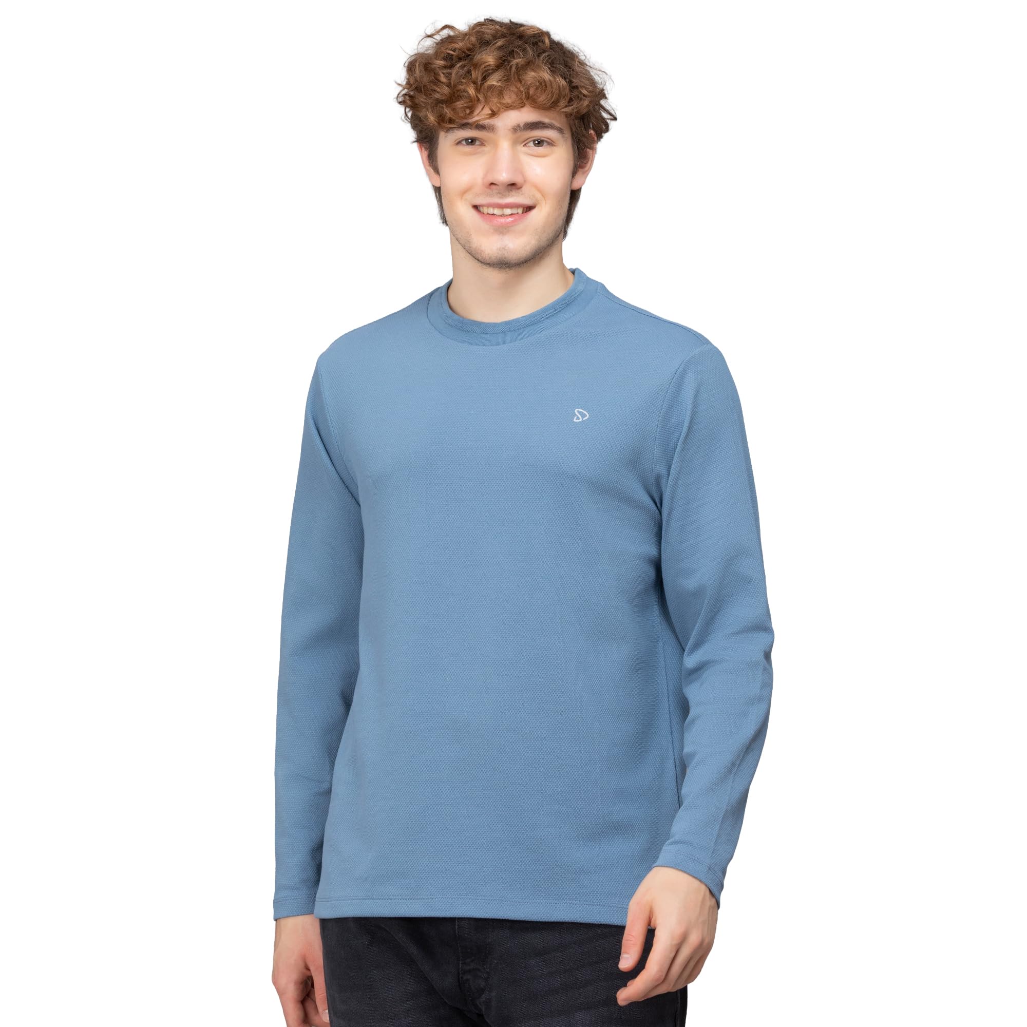 Macho Men's Hexa-Knit Round Neck Full Sleeve Popcorn T-Shirt
