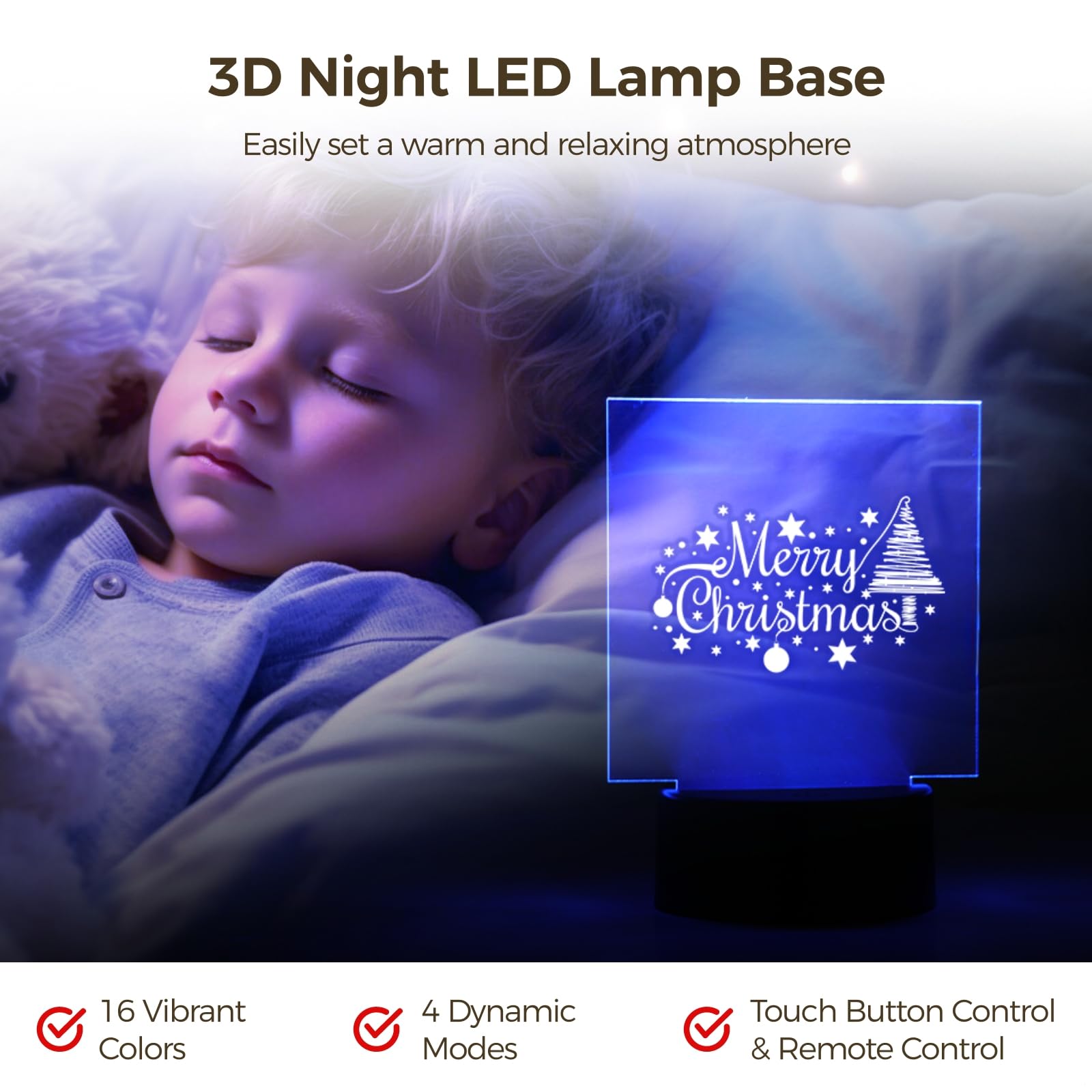 Led Lamp Base Set with 3D Acrylic Sheets, Remote Control, 16 Colors & 4 Modes, USB-Powered Light Bases for Home & Store Decor