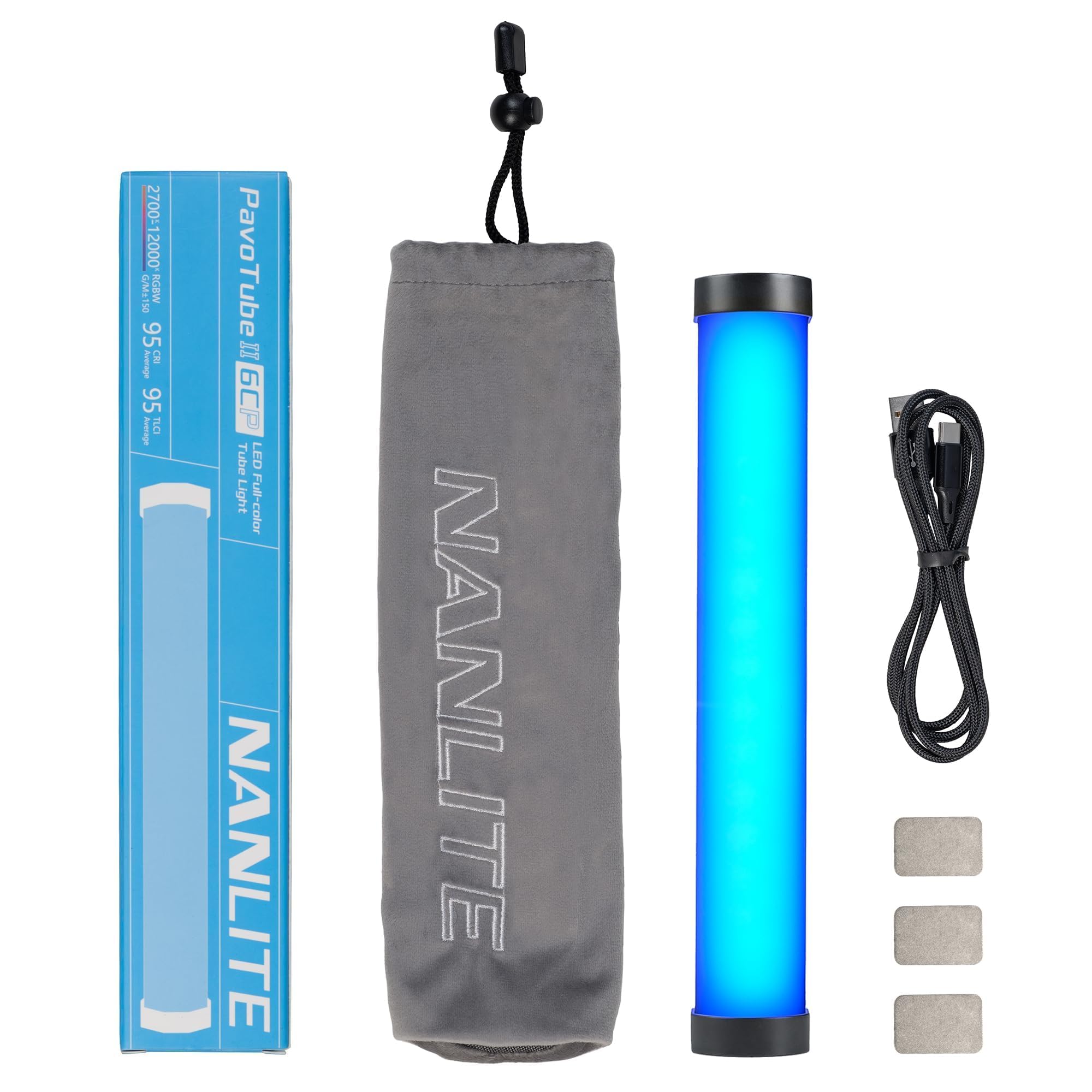 Nanlite PavoTube II - Tubo de luz LED 6CP RGB, color y brillo ajustables, alto CRI 95+ para fotografía profesional, video y transmisión en vivo, portátil, regulable, diseño compacto para creadores de
