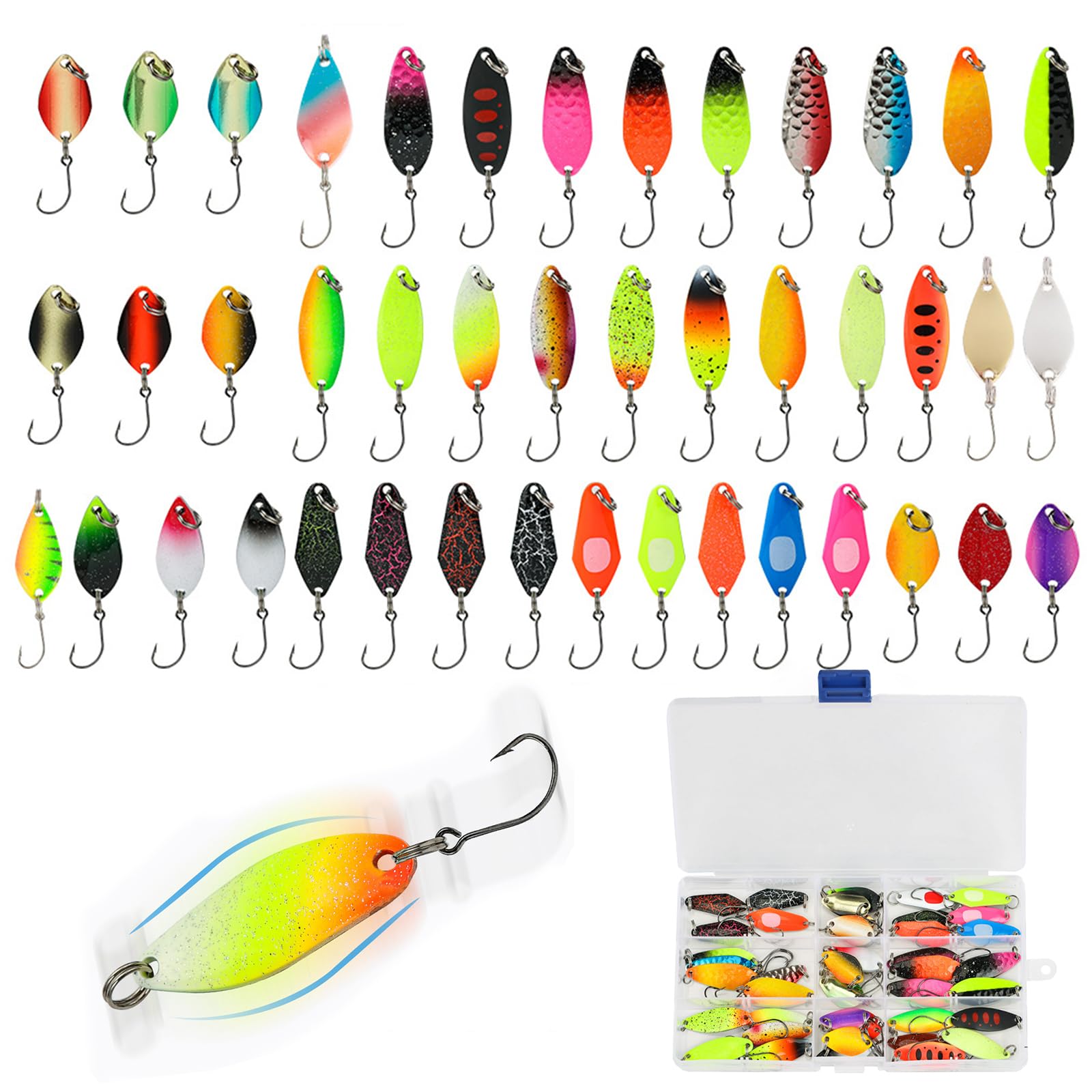 RoseFlower 43 PCS Fishing Lure Kit - Hard Bait Set, Spoon for Bass, Trout, Salmon, Pike, Walleye - Fishing Gear Tackle Box — image 1