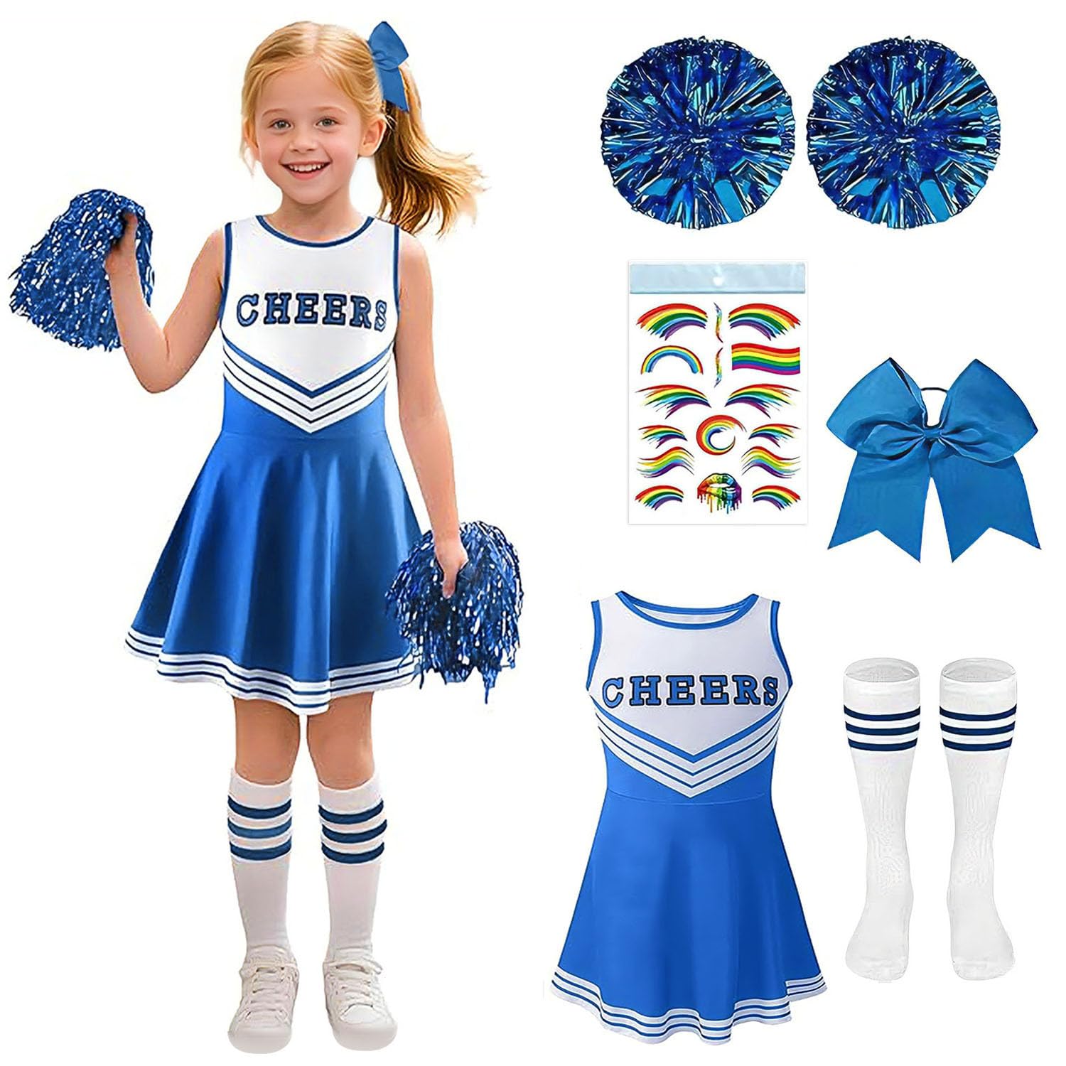 Vestito Carnevale Bambina Costume Da Cheerleader Per Bambine: Completo Con Vestito, Pon Pon E Calzini, Per Feste E Carnevale! Costume Bambini Halloween Sportivo